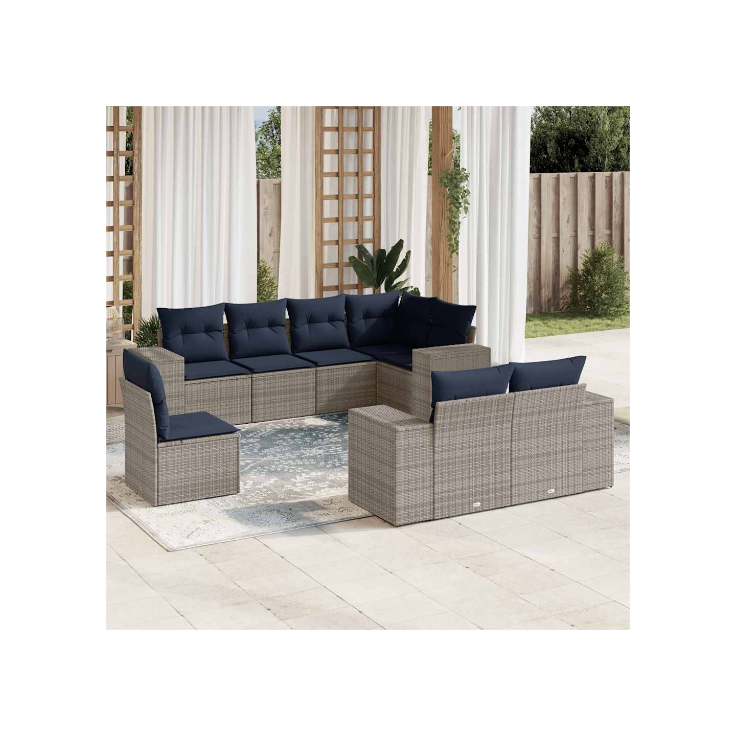 Ensemble de canapé de jardin 8 pcs avec coussins gris résine tressée