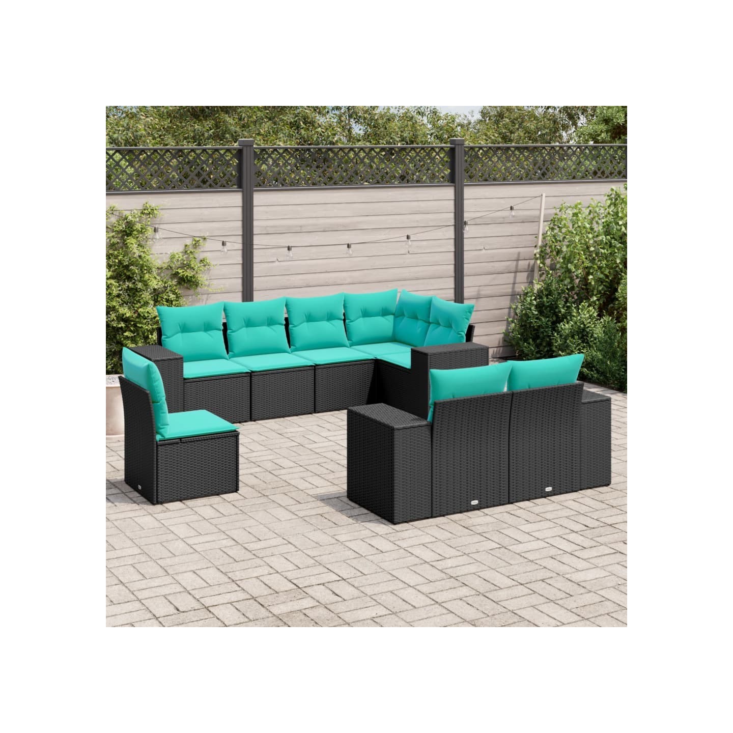 Salon de jardin 8 pcs avec coussins noir résine tressée