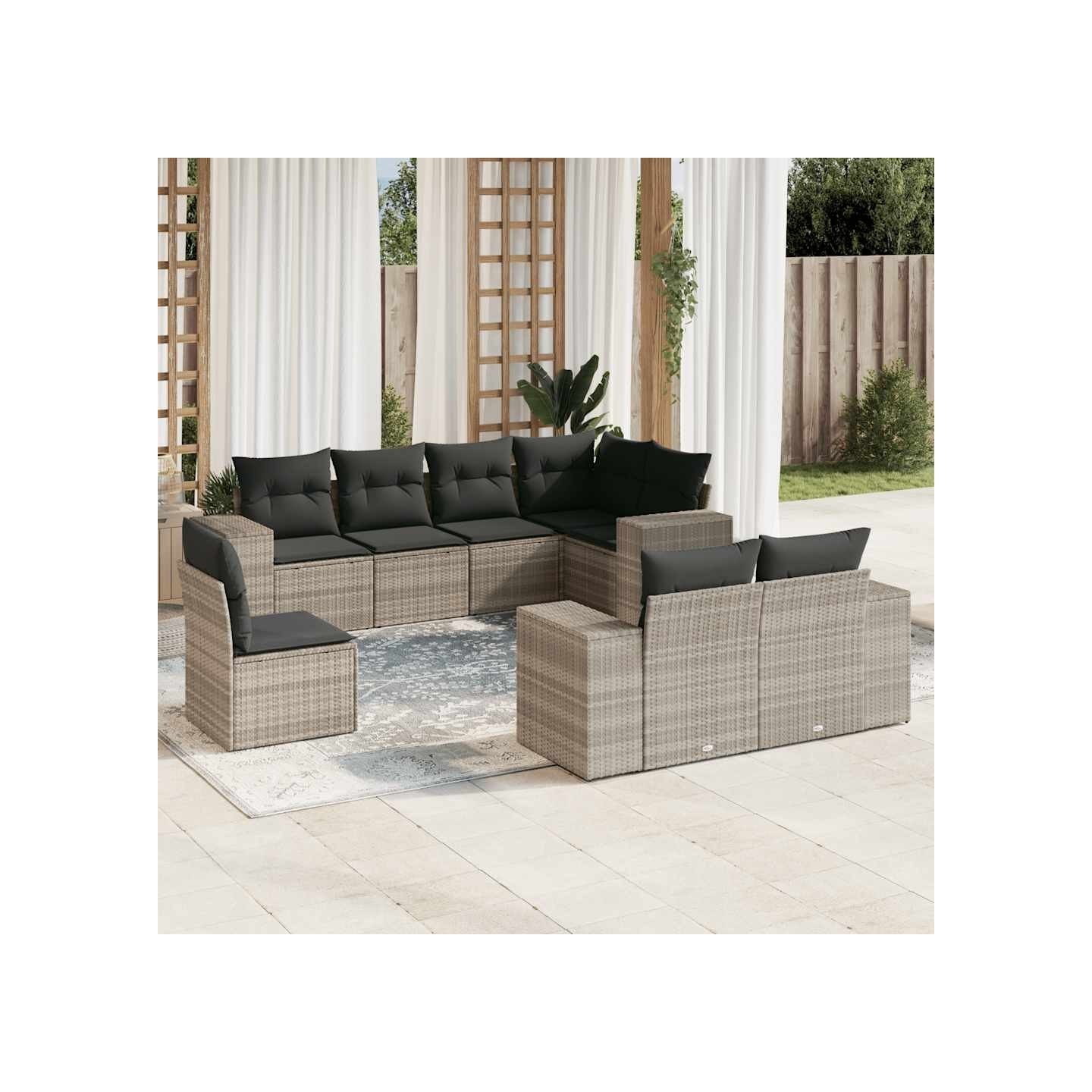 Salon de jardin 8 pcs avec coussins gris clair résine tressée