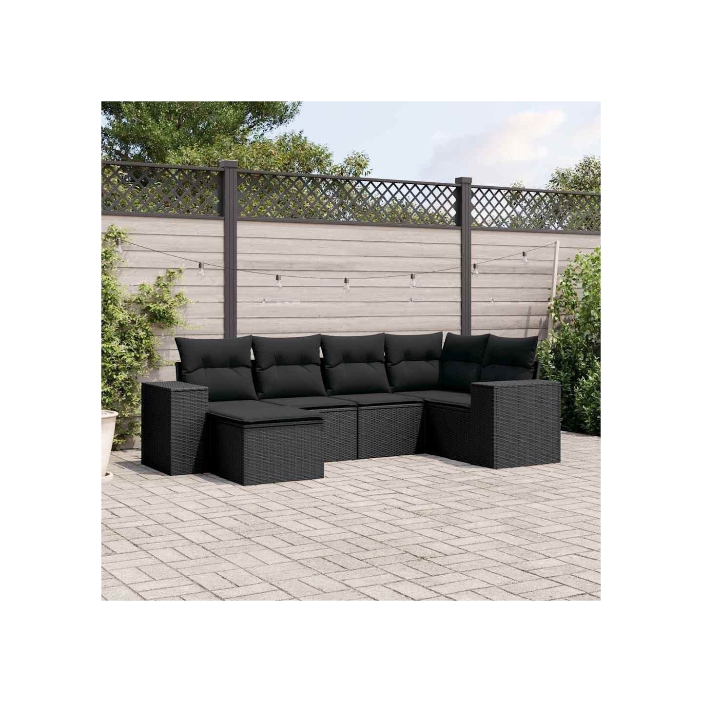 Salon de jardin 6 pcs avec coussins noir résine tressée