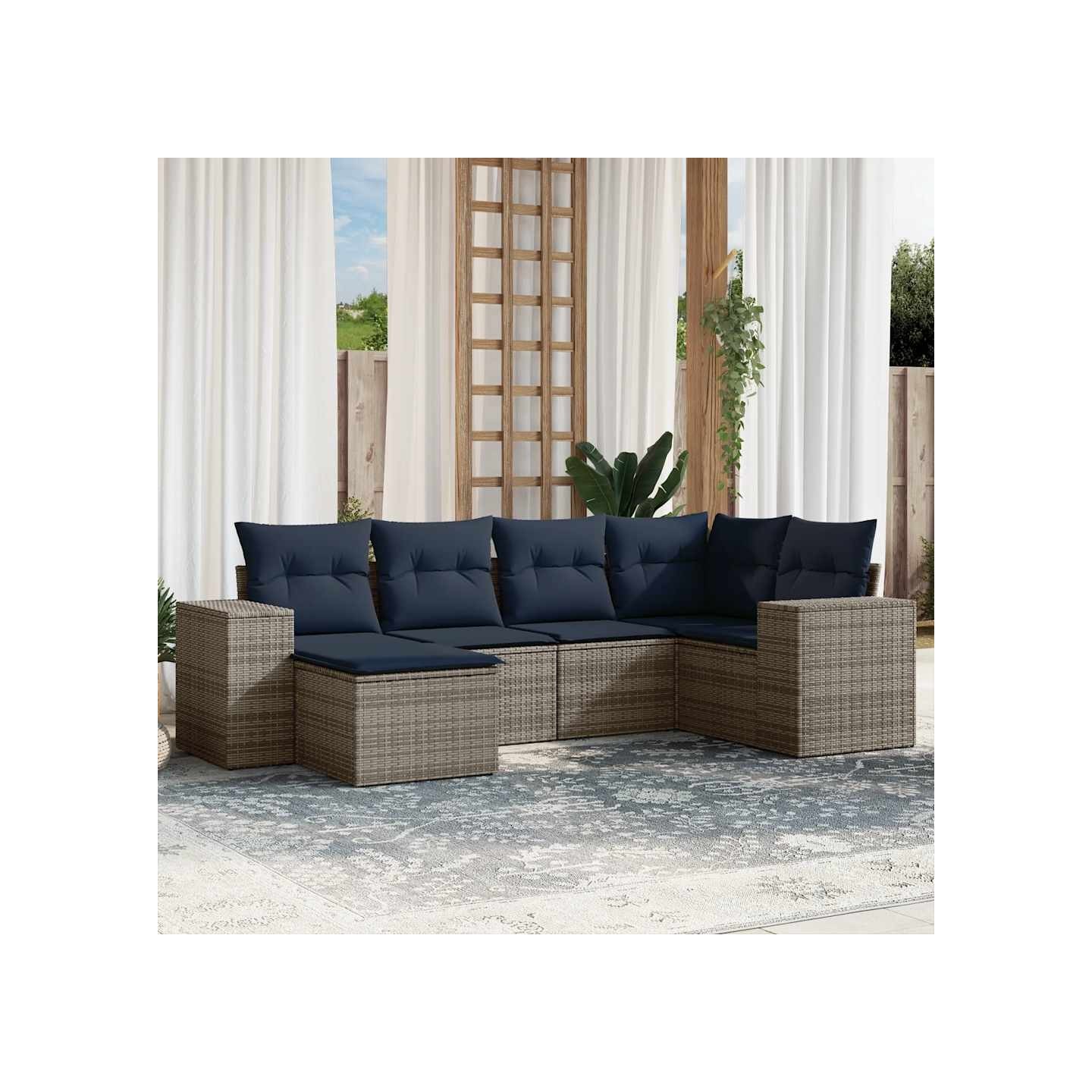 Ensemble de canapé de jardin 6 pcs avec coussins gris résine tressée