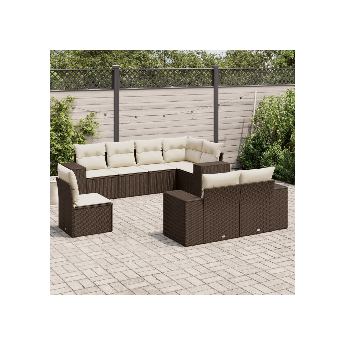 Salon de jardin 8 pcs avec coussins marron résine tressée