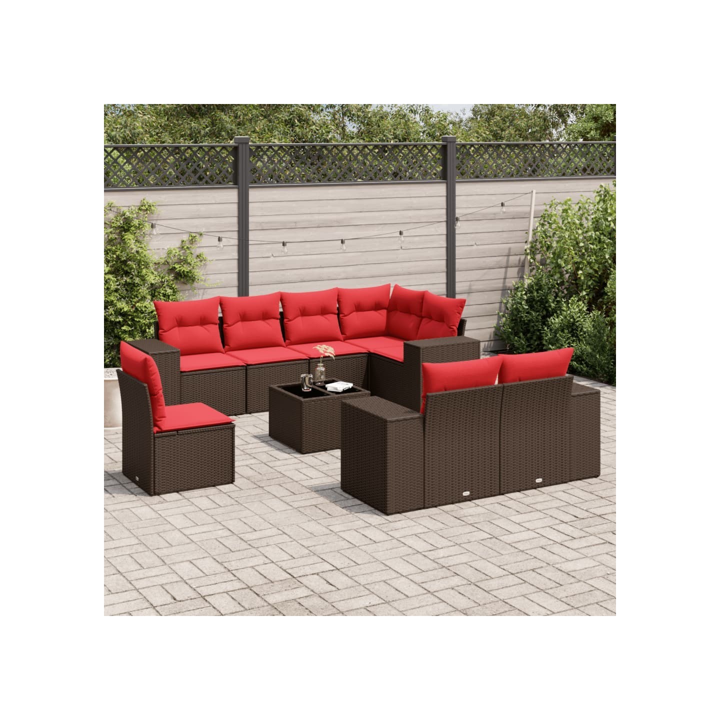 Ensemble de canapé de jardin 9 pcs avec coussins marron