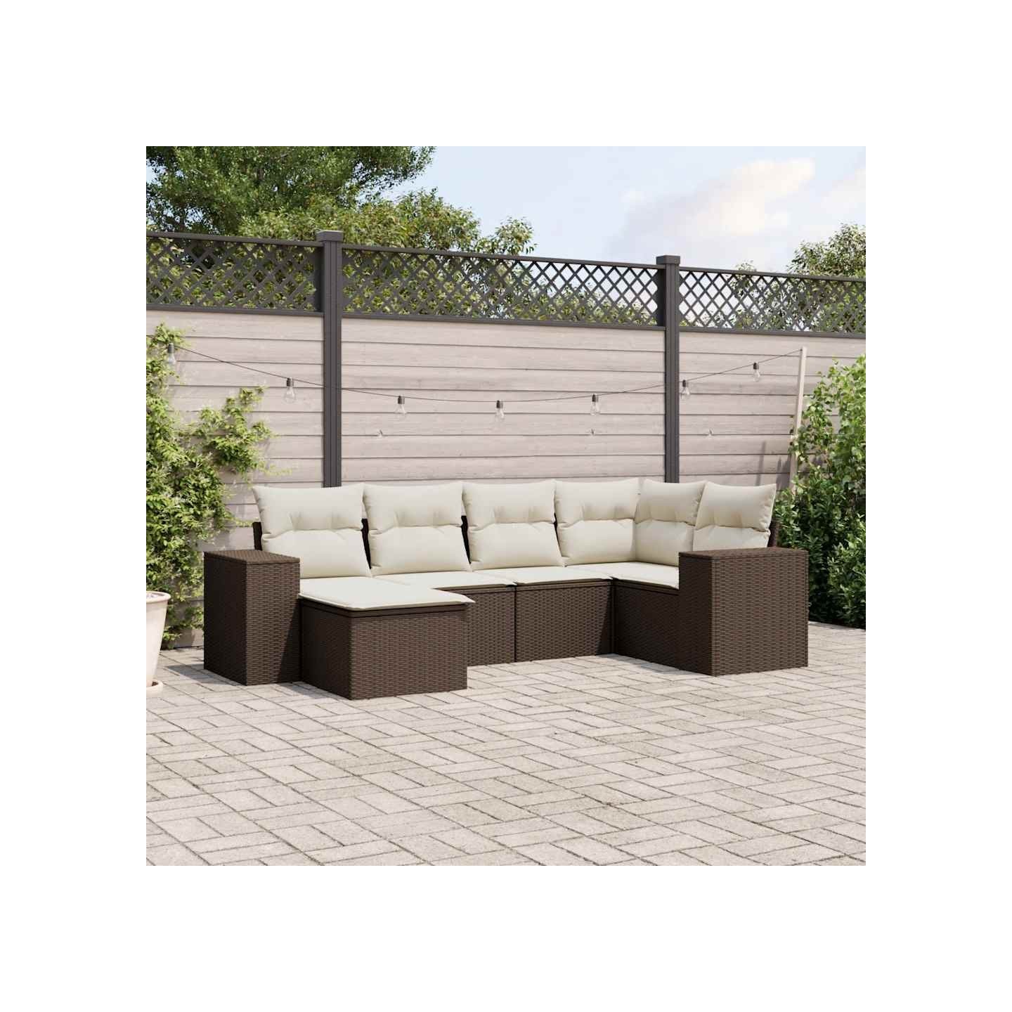 Salon de jardin avec coussins 6 pcs marron résine tressée