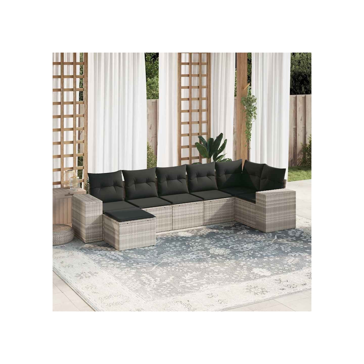Salon de jardin avec coussins 7 pcs gris clair résine tressée