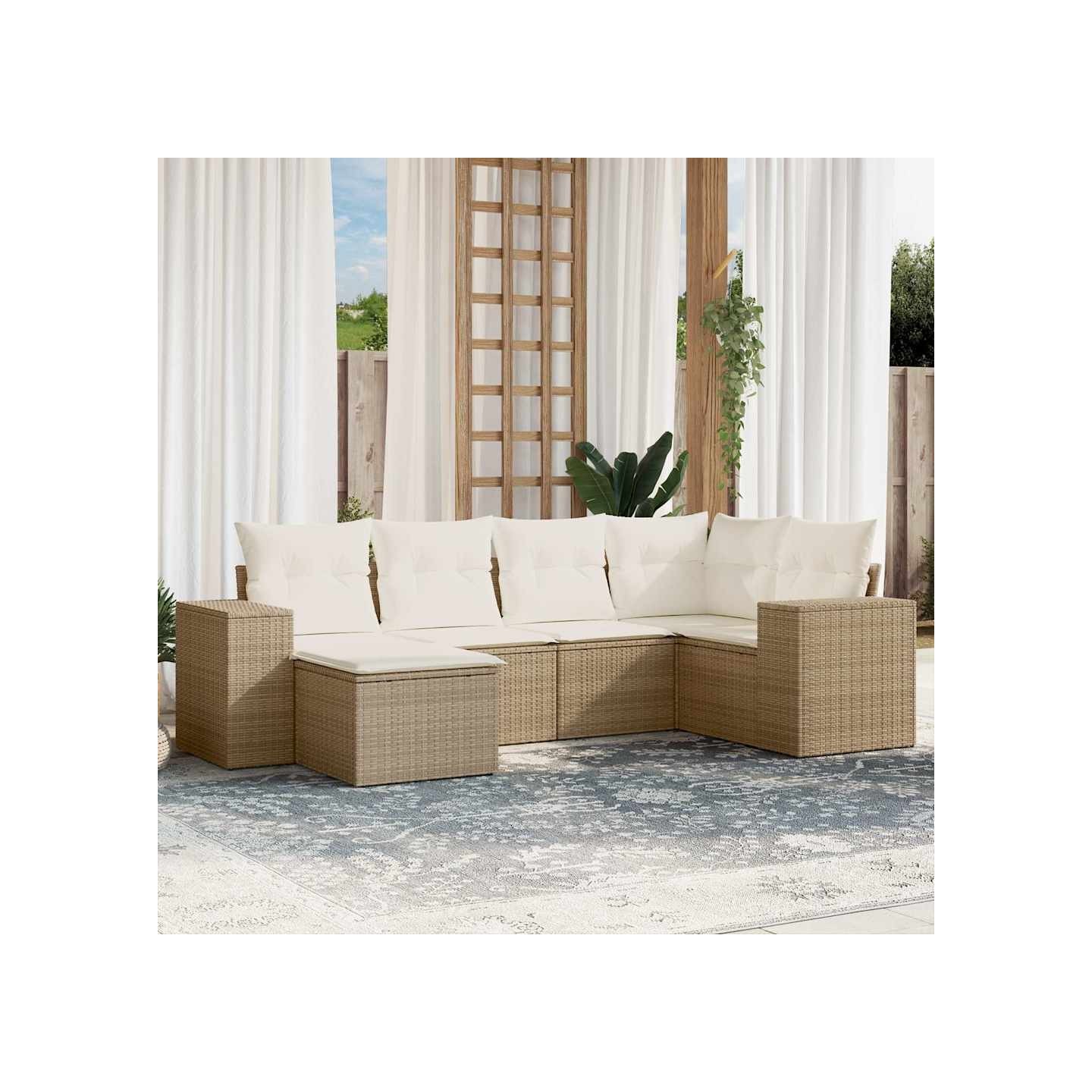 Salon de jardin avec coussins 6 pcs beige résine tressée