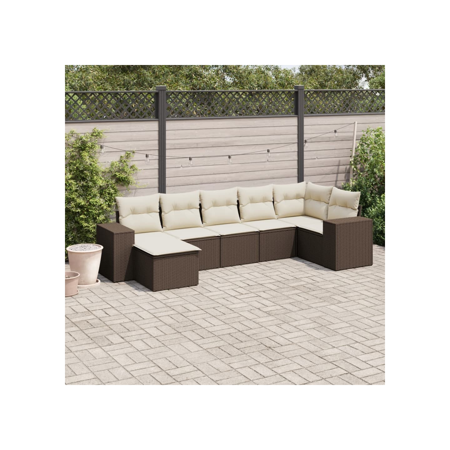 Salon de jardin avec coussins 7 pcs marron résine tressée
