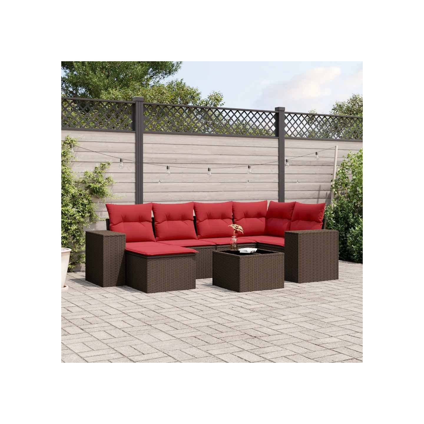 Ensemble de canapé de jardin 7 pcs avec coussins marron