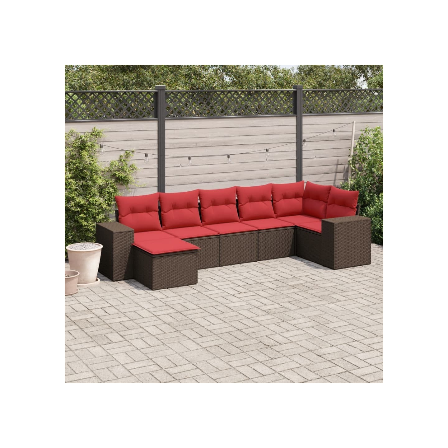 Ensemble de canapé de jardin 7 pcs avec coussins marron