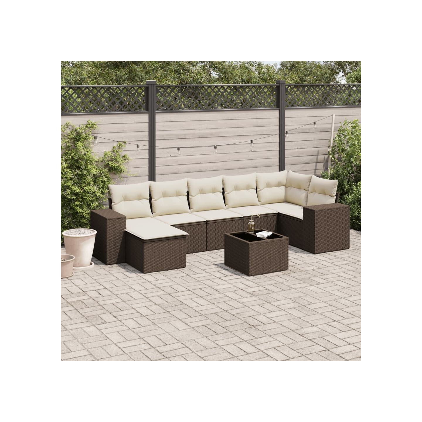 Salon de jardin 8 pcs avec coussins marron résine tressée