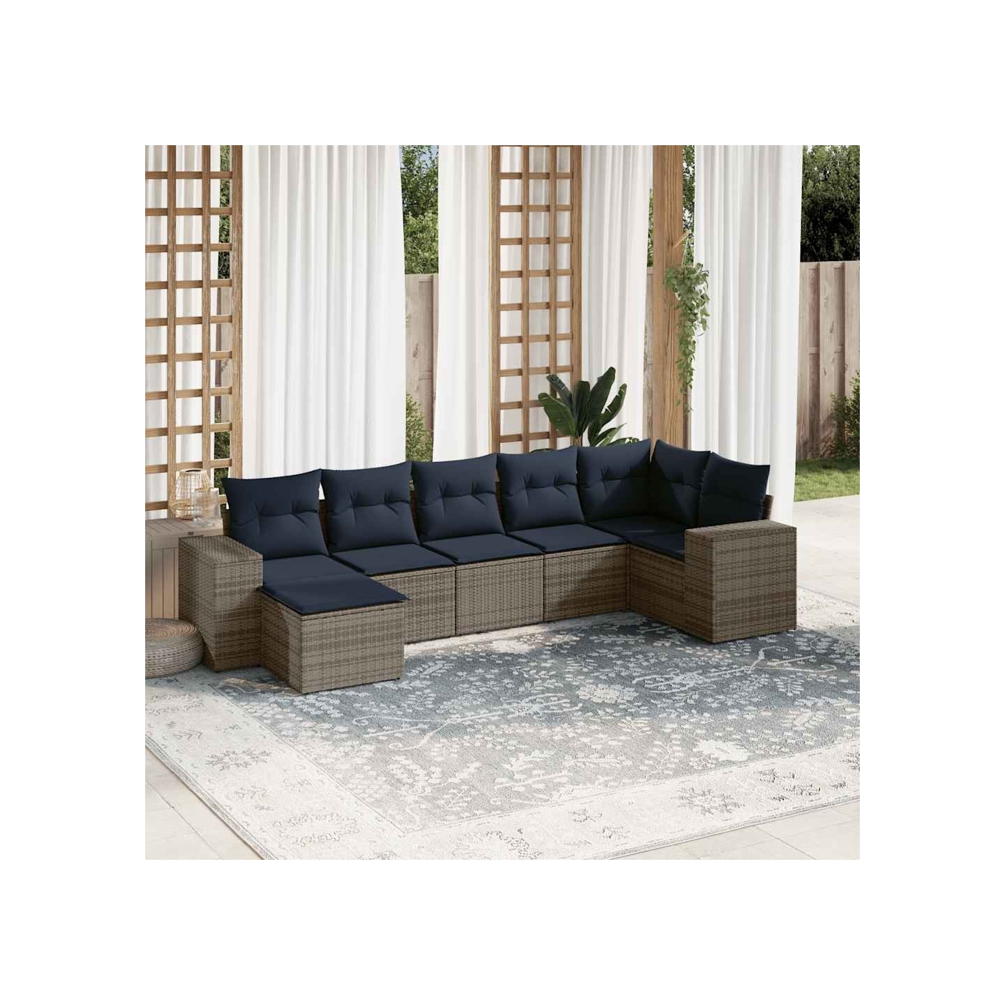Ensemble de canapé de jardin 7 pcs avec coussins gris résine tressée