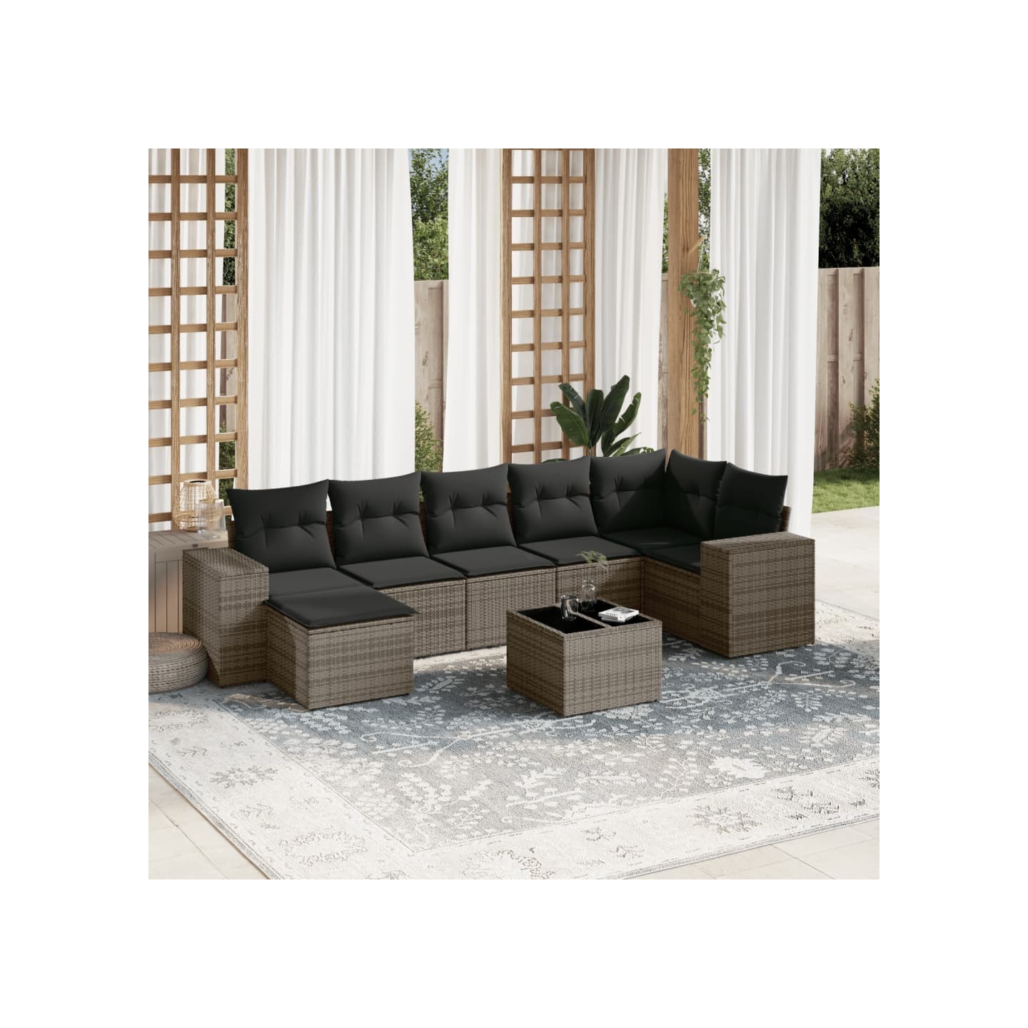 Salon de jardin 8 pcs avec coussins gris résine tressée