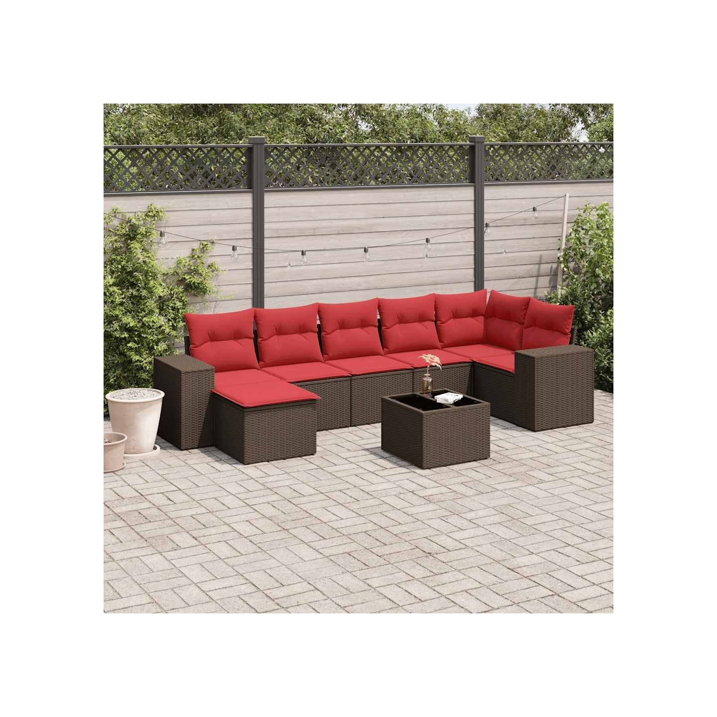 Ensemble de canapé de jardin 8 pcs avec coussins marron