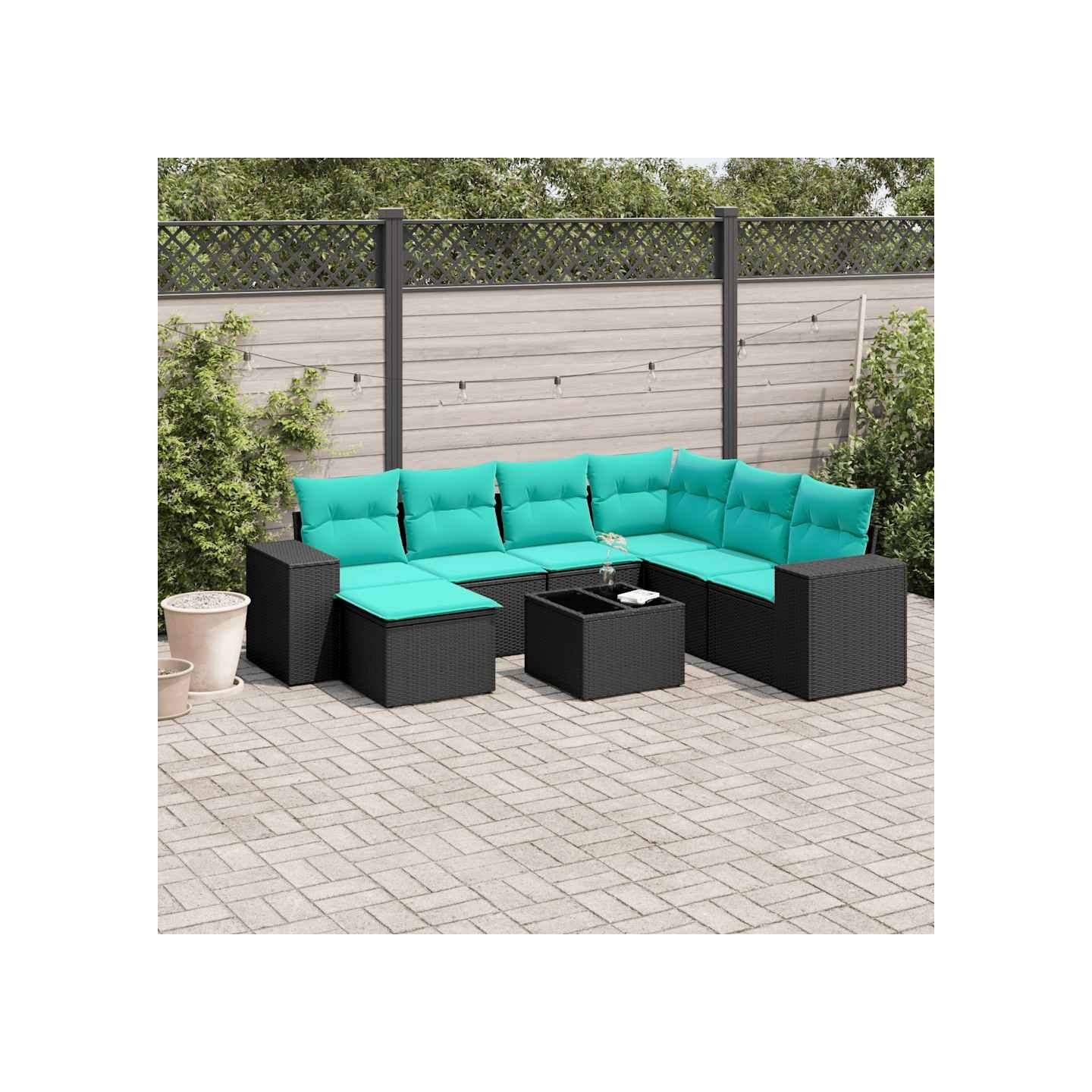 Ensemble de canapé de jardin 8 pcs avec coussins noir résine tressée