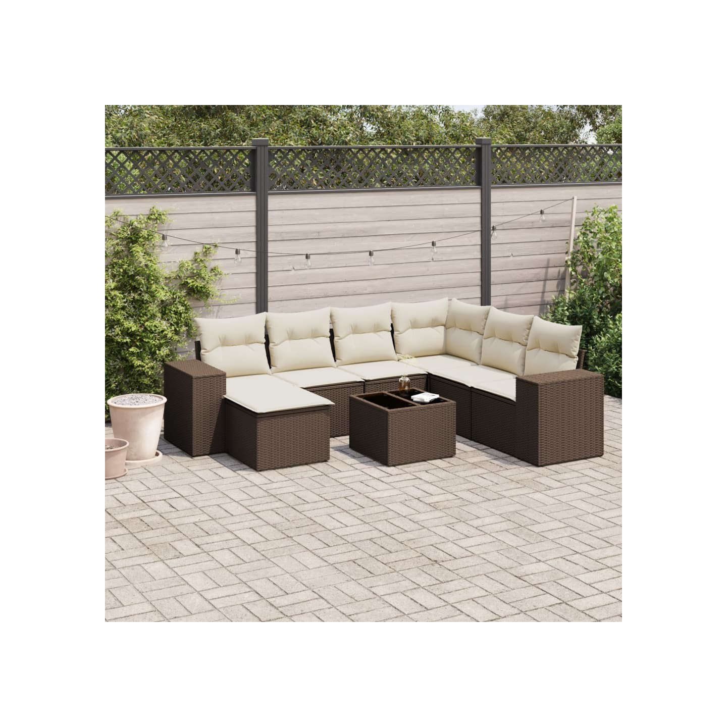 Salon de jardin 8 pcs avec coussins marron résine tressée