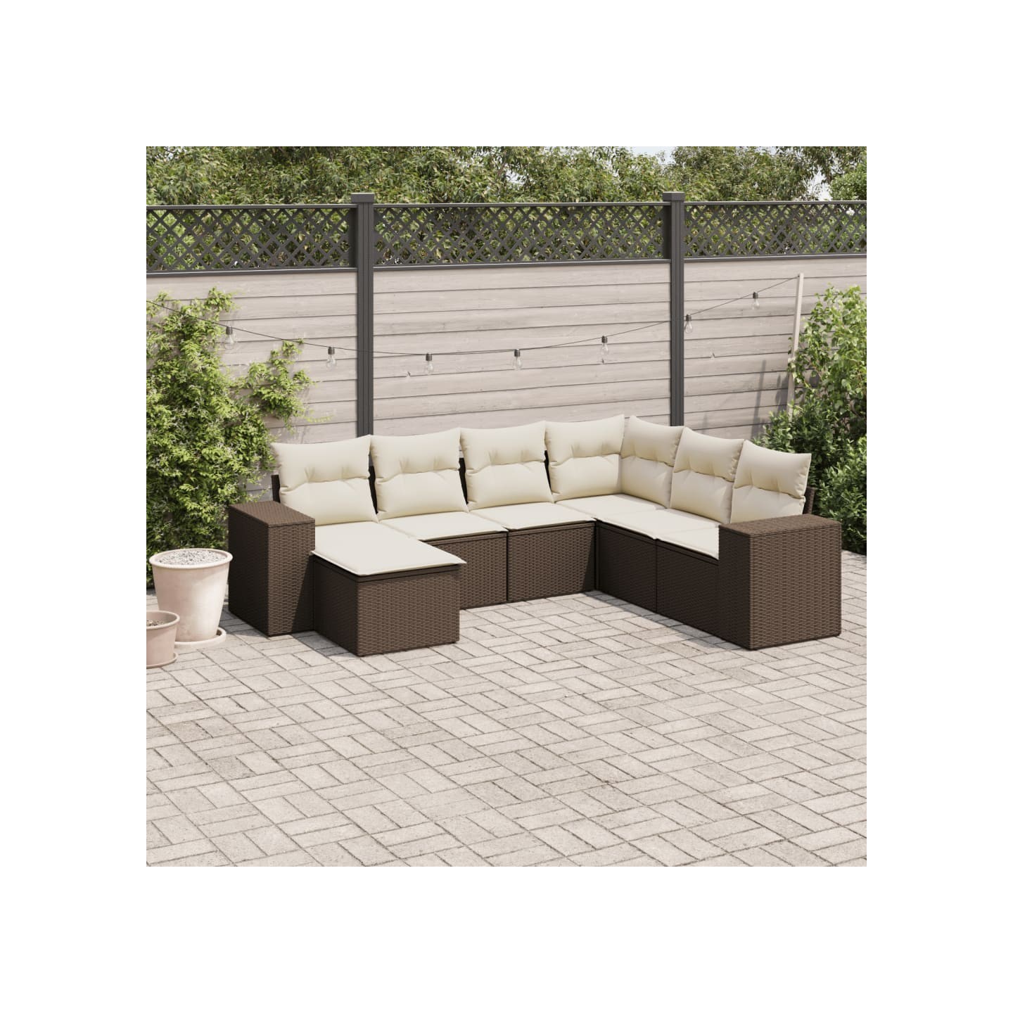 Salon de jardin avec coussins 7 pcs marron résine tressée