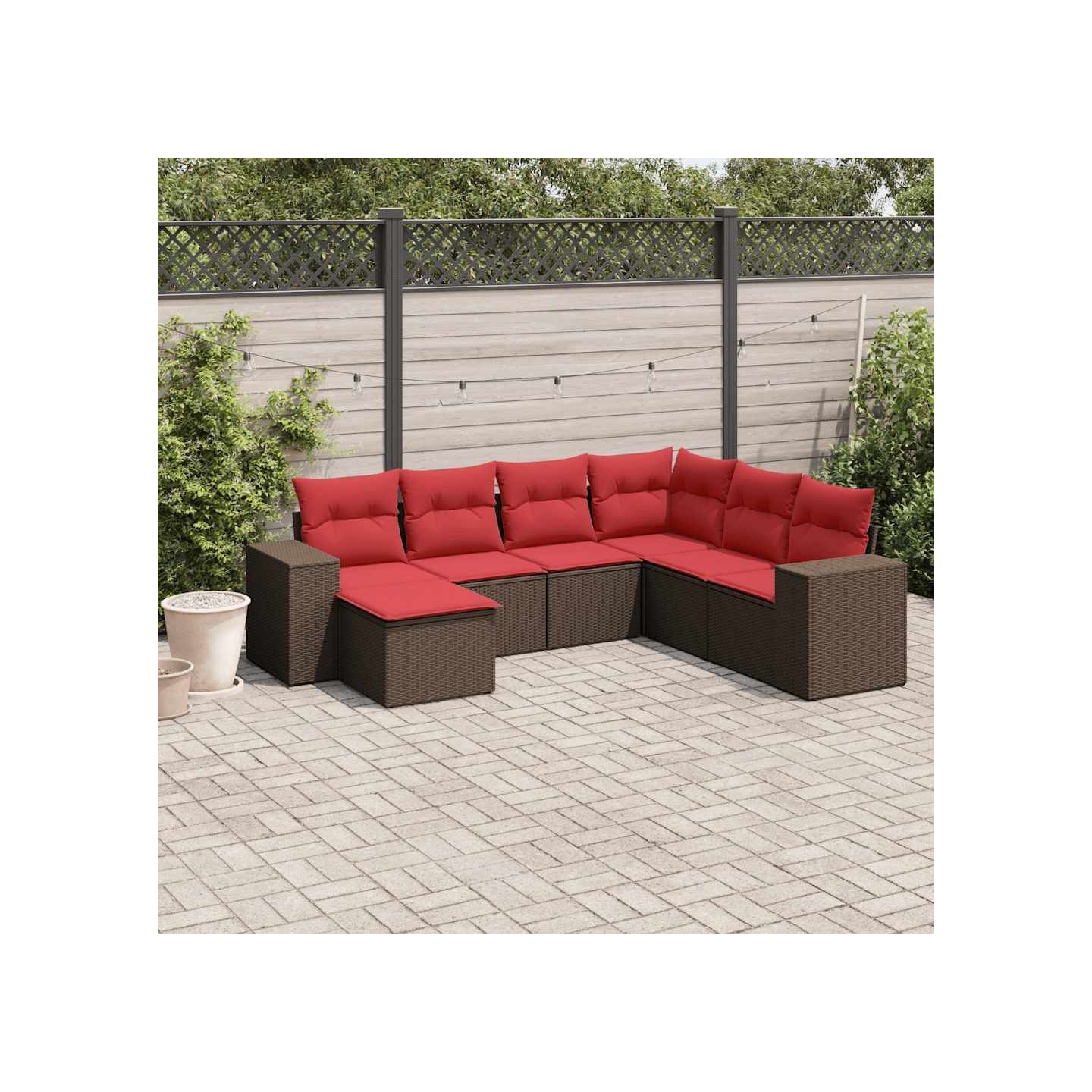 Ensemble de canapé de jardin 7 pcs avec coussins marron