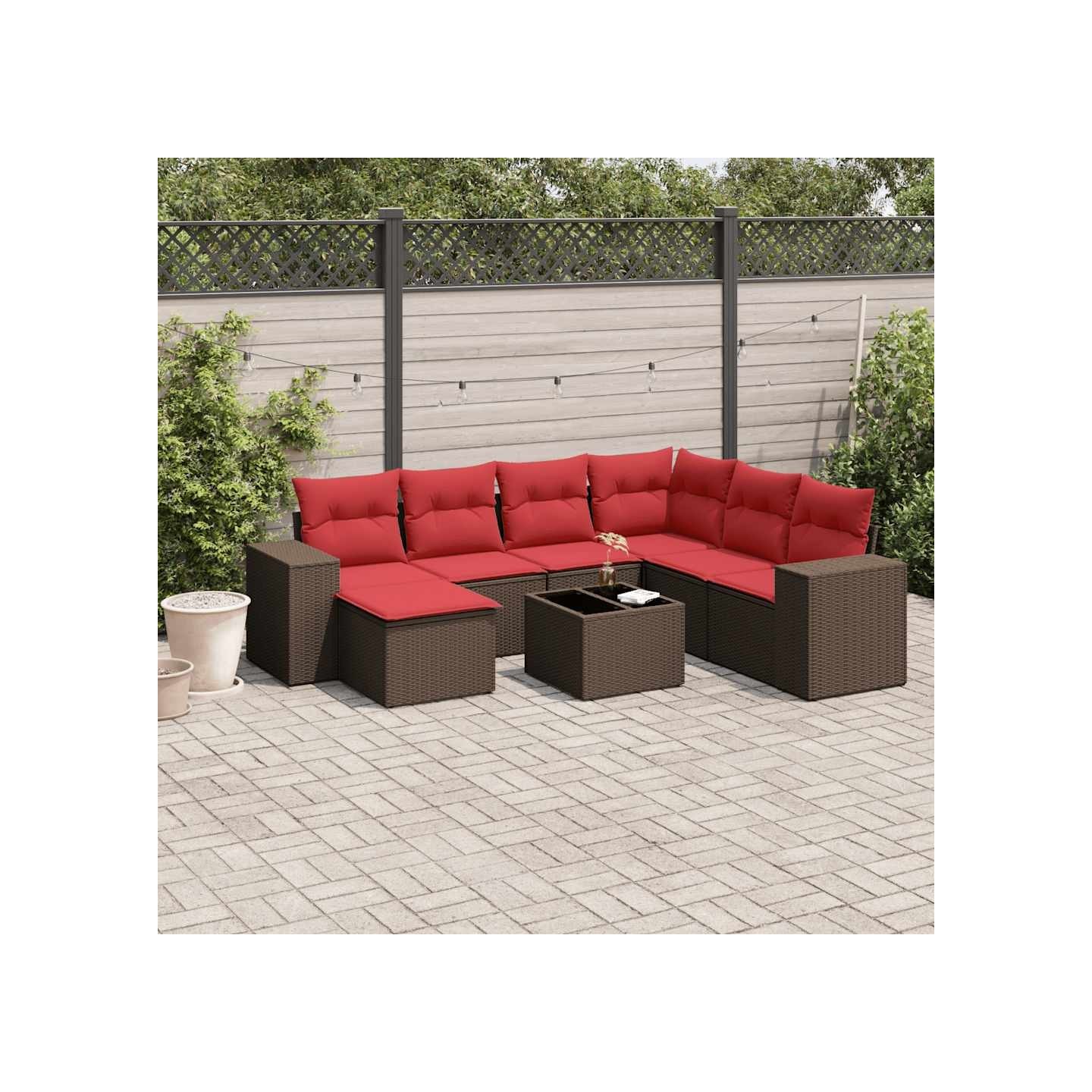 Ensemble de canapé de jardin 8 pcs avec coussins marron