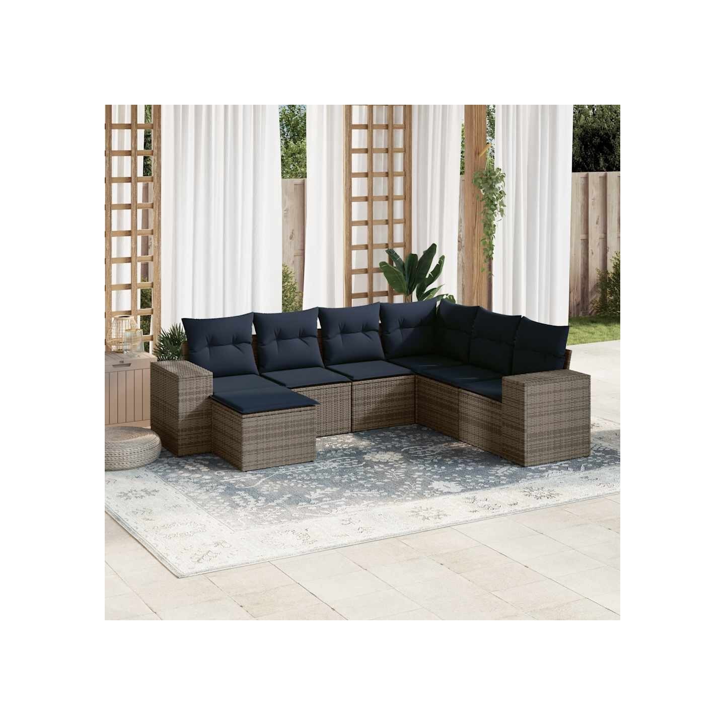 Ensemble de canapé de jardin 7 pcs avec coussins gris résine tressée