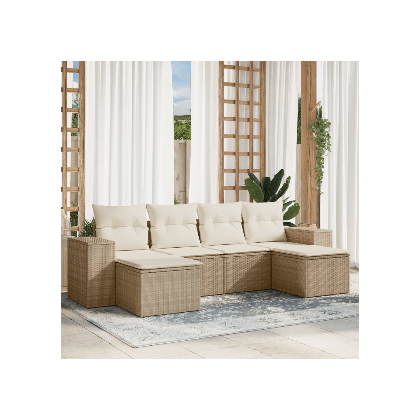 Salon de jardin avec coussins 6 pcs beige résine tressée