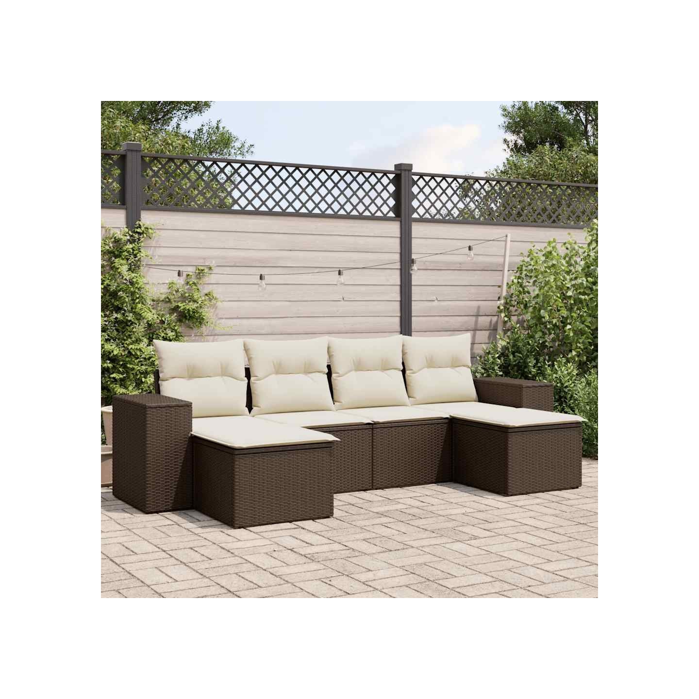 Salon de jardin avec coussins 6 pcs marron résine tressée