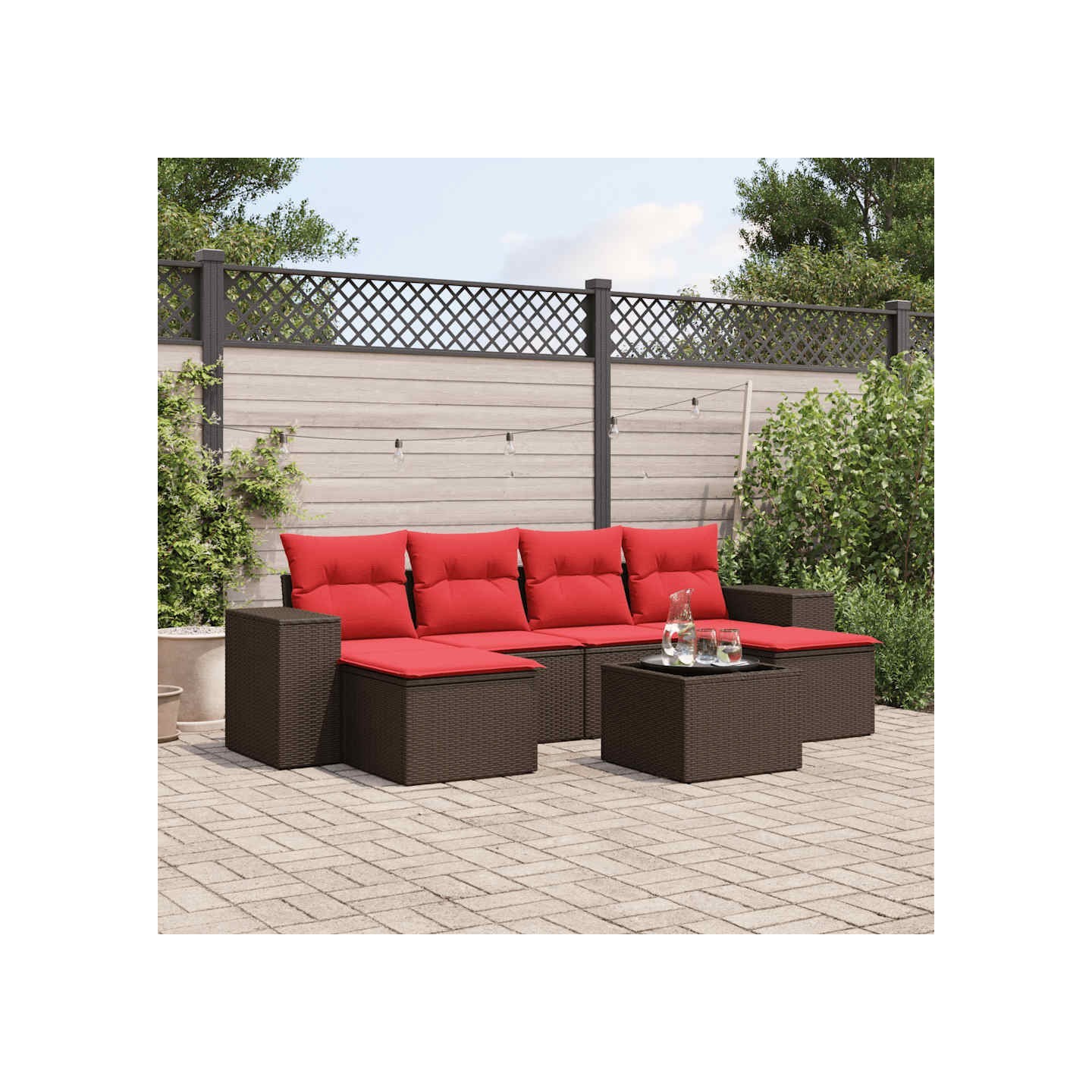 Ensemble de canapé de jardin 7 pcs avec coussins marron