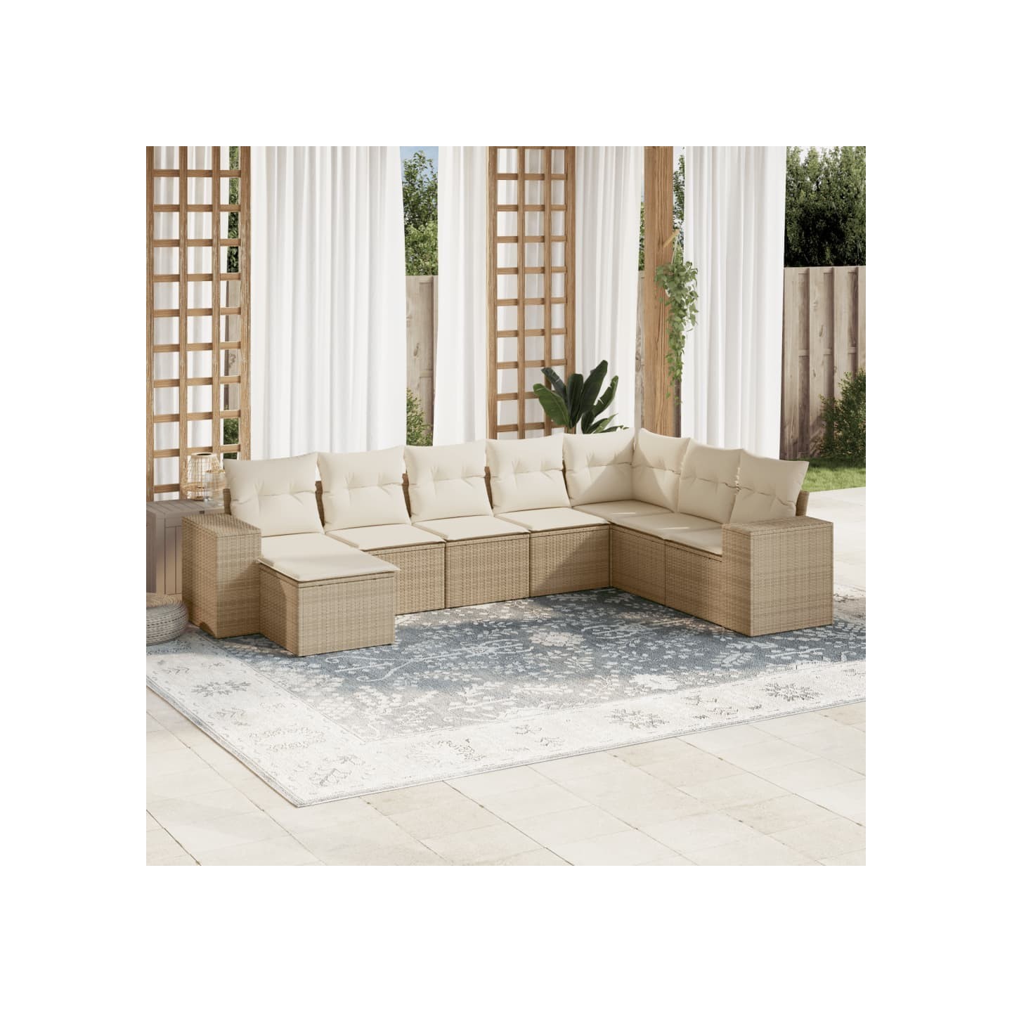 Salon de jardin avec coussins 8 pcs beige résine tressée