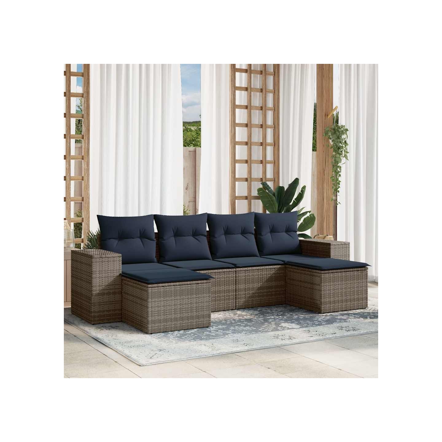 Ensemble de canapé de jardin 6 pcs avec coussins gris résine tressée