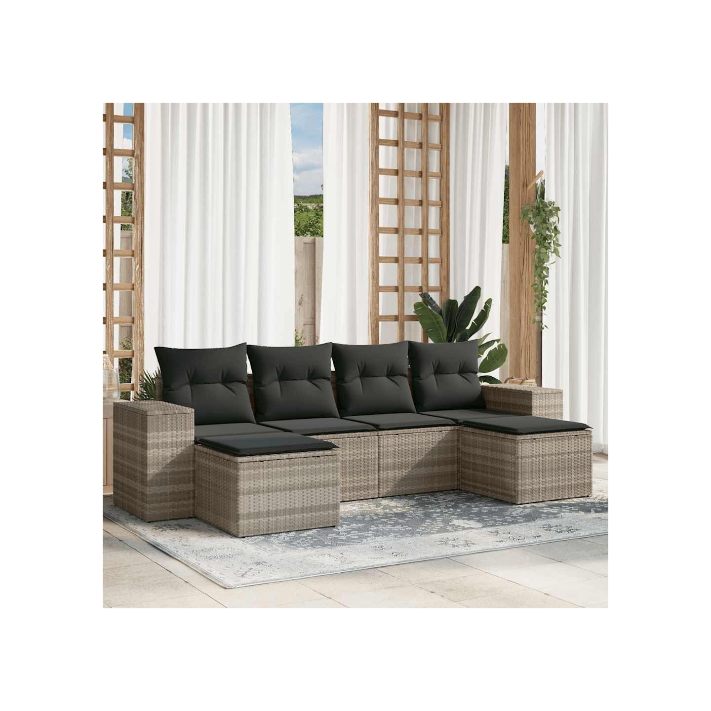Salon de jardin 6 pcs avec coussins gris clair résine tressée
