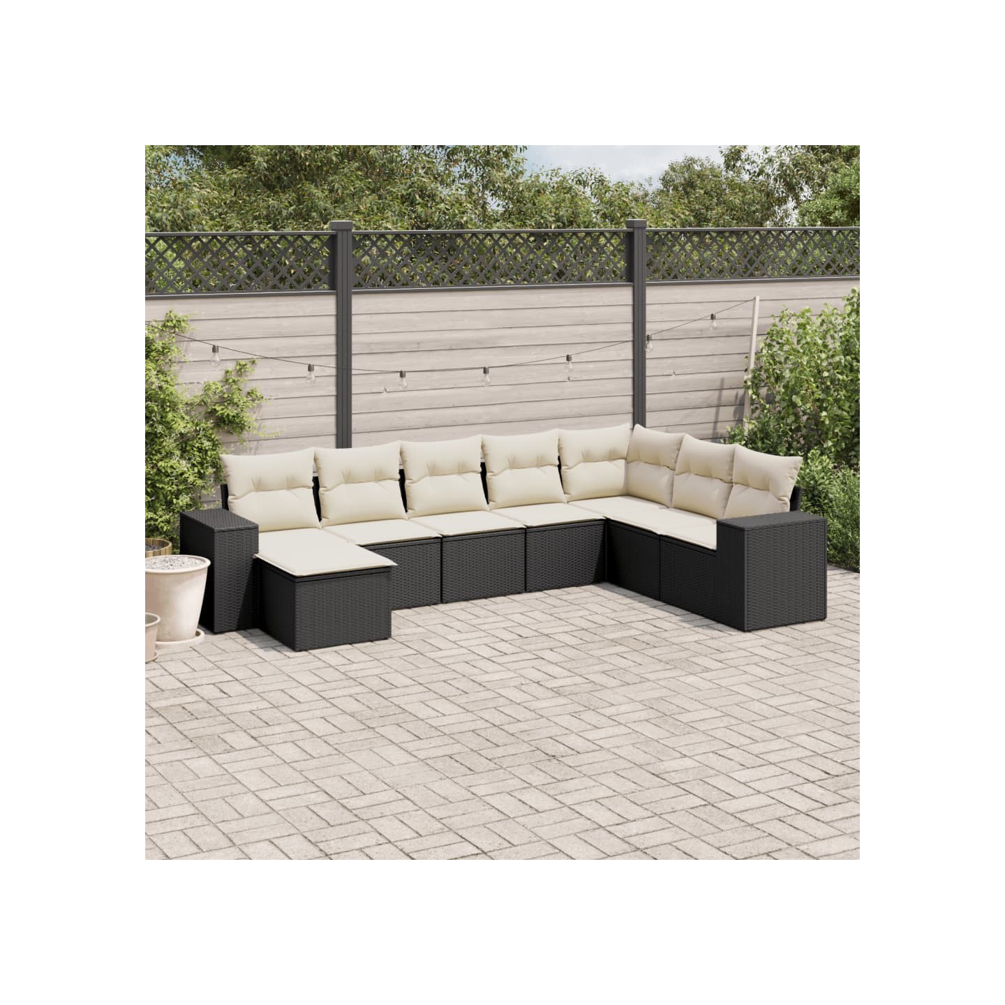 Salon de jardin 8 pcs avec coussins noir résine tressée