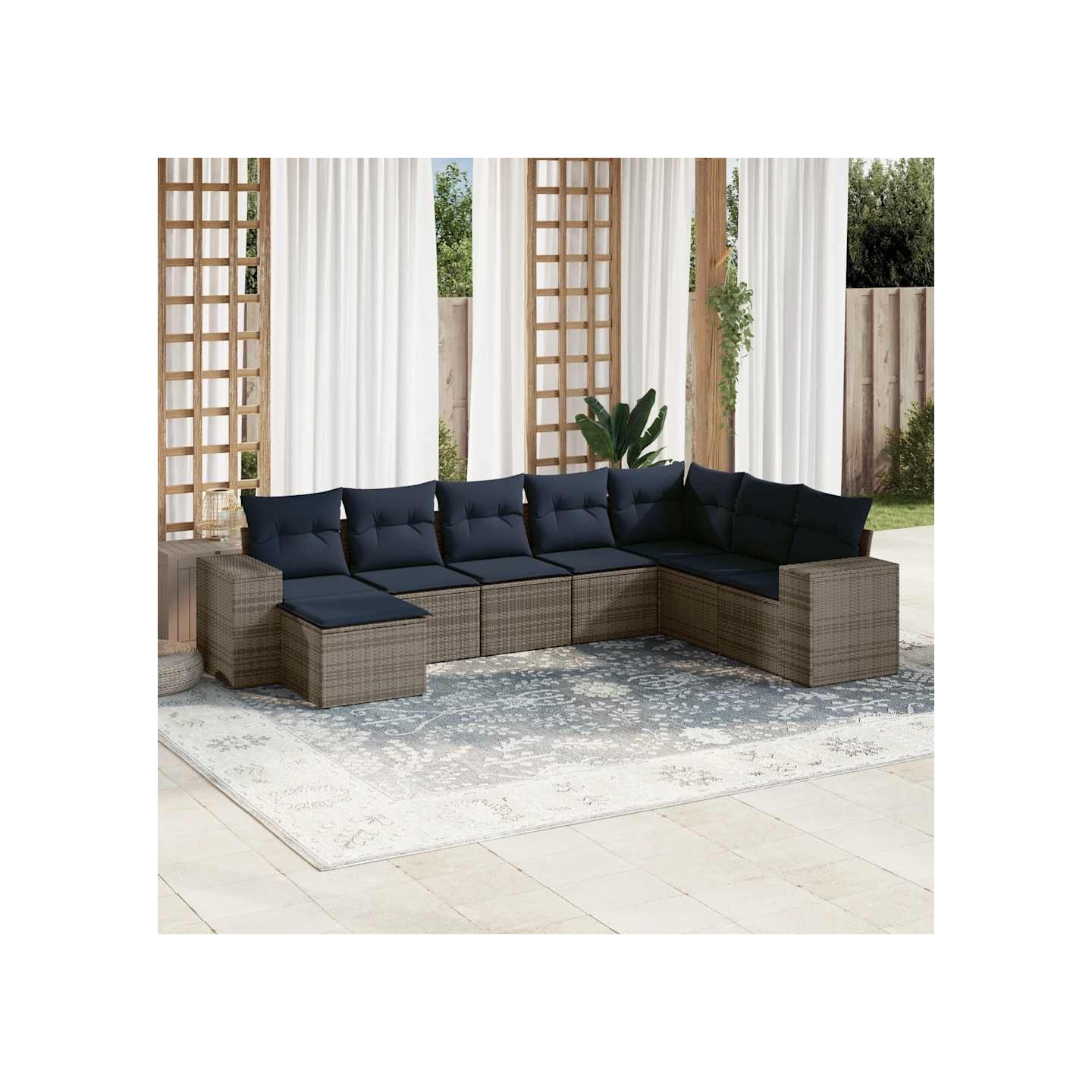 Ensemble de canapé de jardin 8 pcs avec coussins gris résine tressée