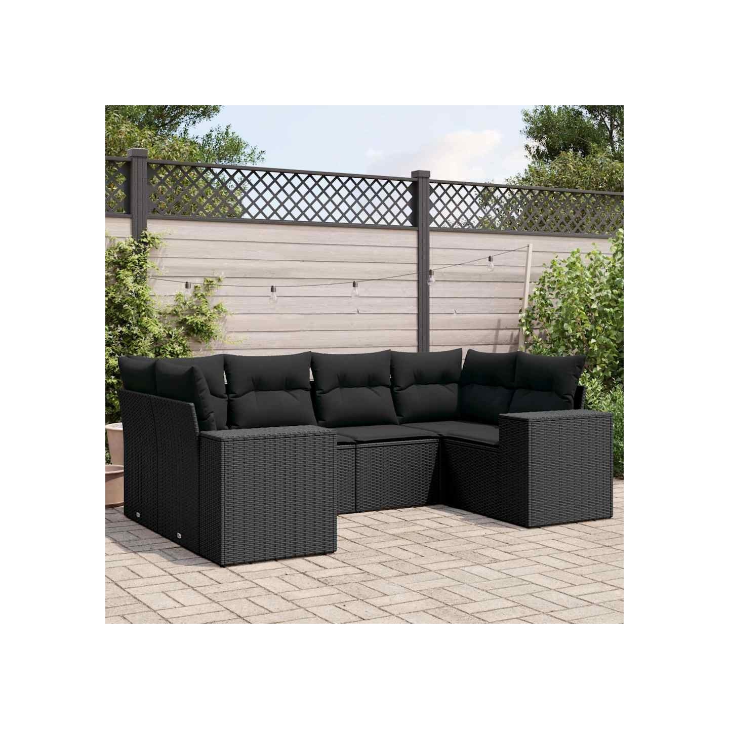 Salon de jardin 6 pcs avec coussins noir résine tressée