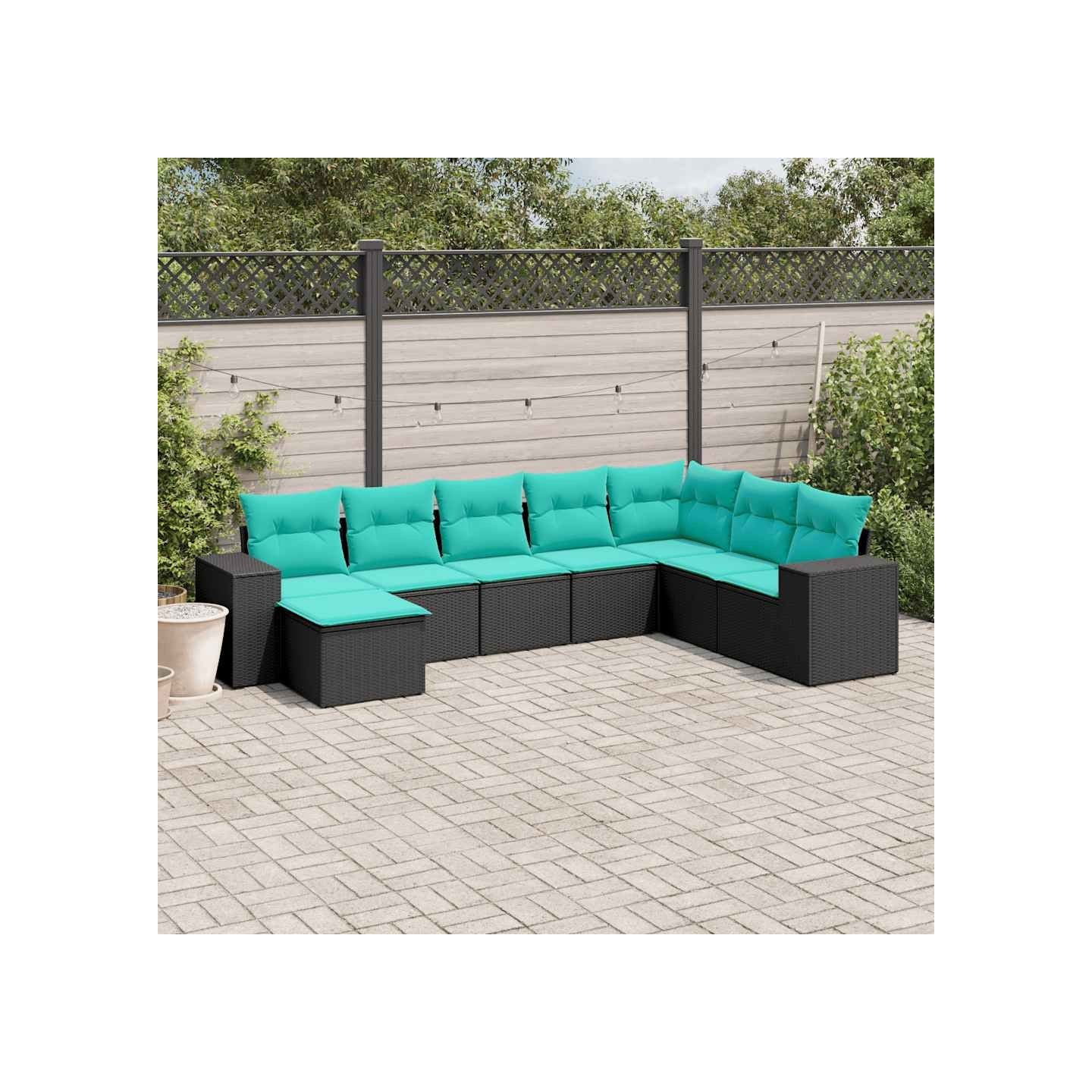 Salon de jardin 8 pcs avec coussins noir résine tressée