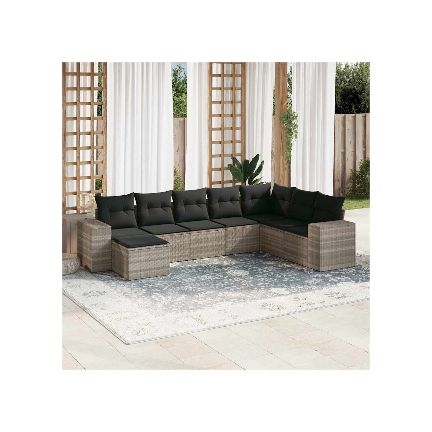 Salon de jardin 8 pcs avec coussins gris clair résine tressée