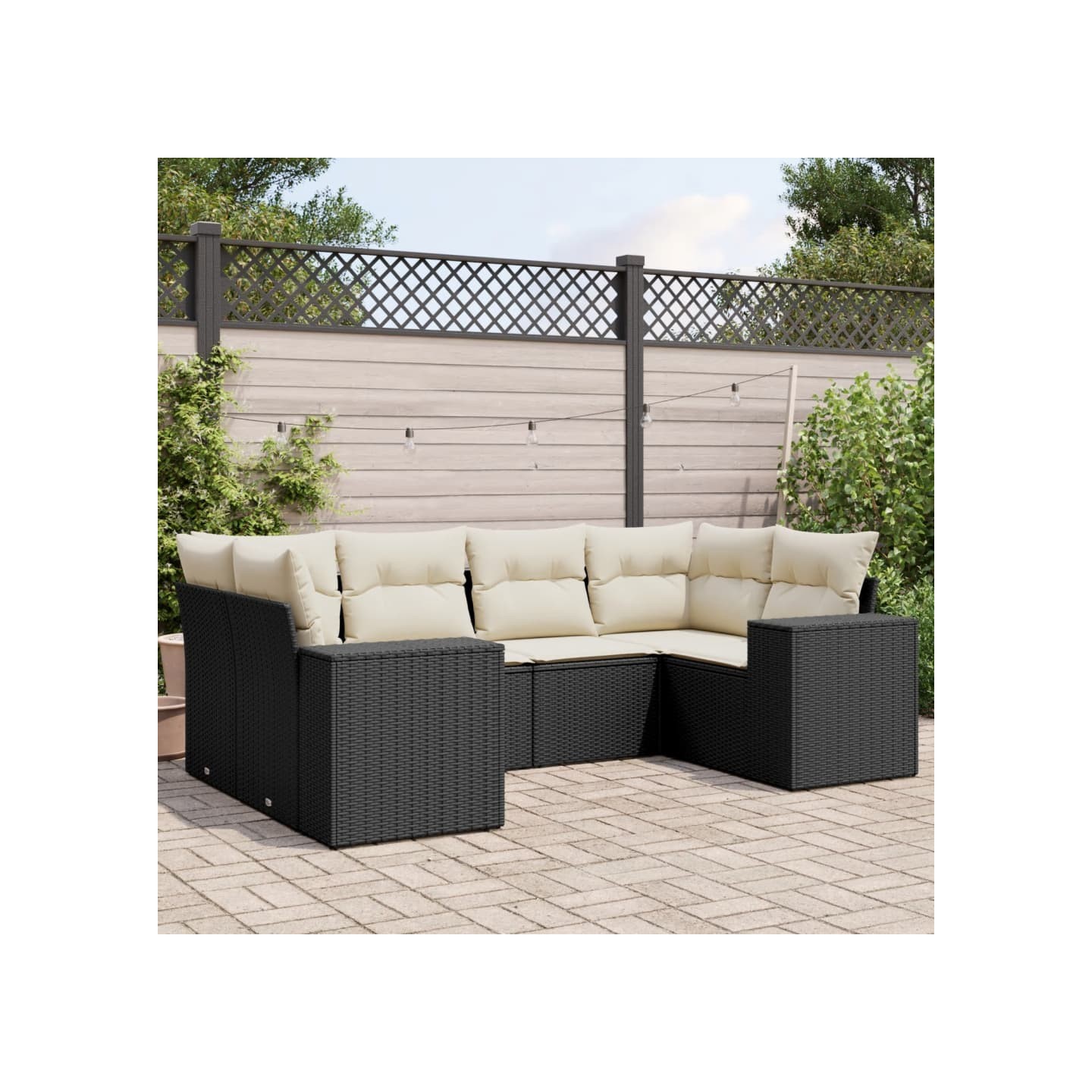 Salon de jardin 6 pcs avec coussins noir résine tressée