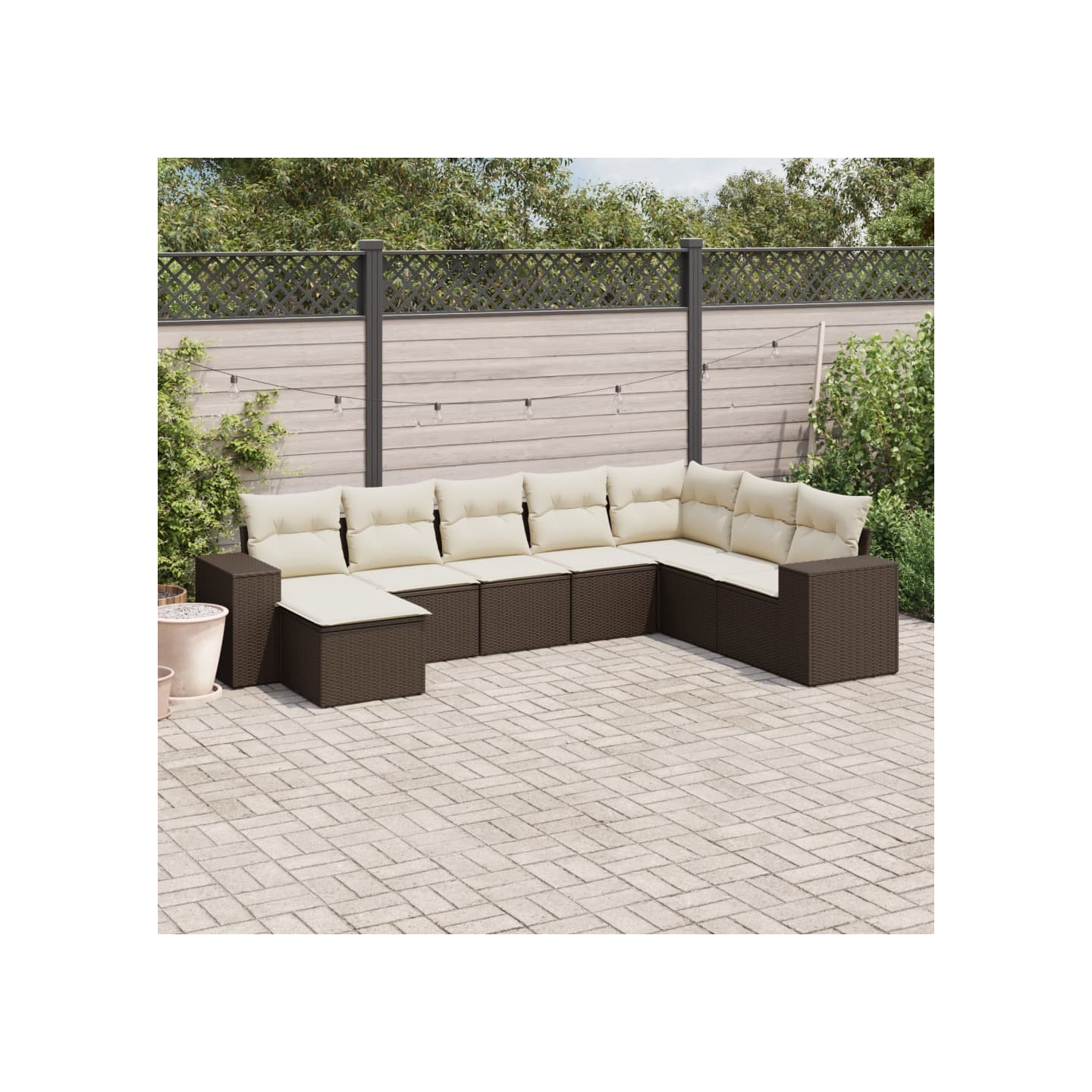 Salon de jardin 8 pcs avec coussins marron résine tressée