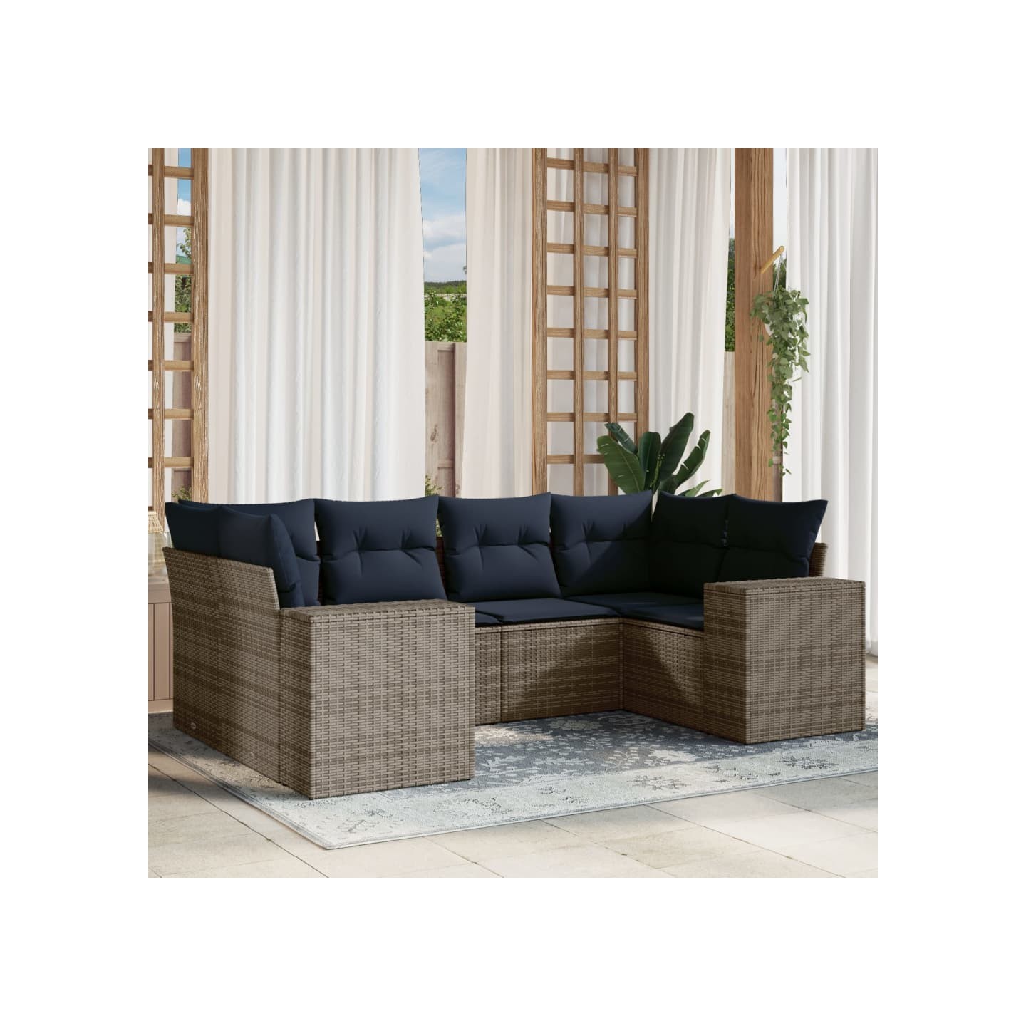 Ensemble de canapé de jardin 6 pcs avec coussins gris résine tressée