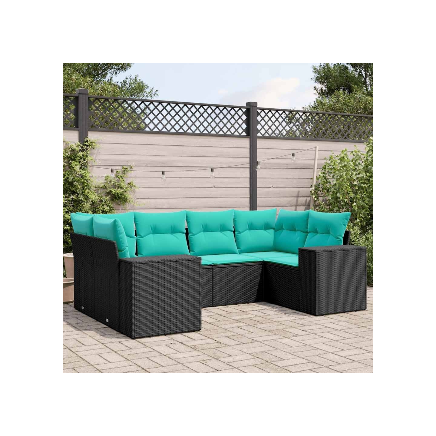 Salon de jardin 6 pcs avec coussins noir résine tressée
