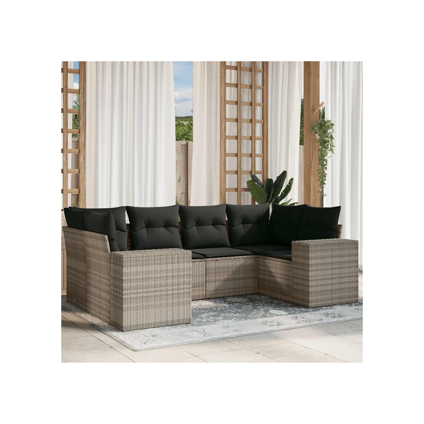 Salon de jardin 6 pcs avec coussins gris clair résine tressée