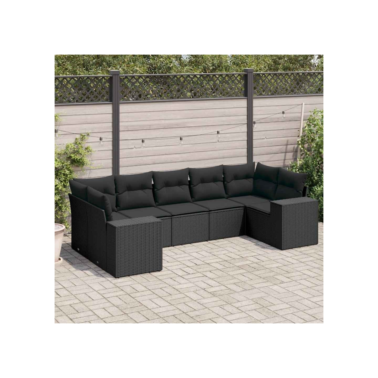 Salon de jardin 7 pcs avec coussins noir résine tressée