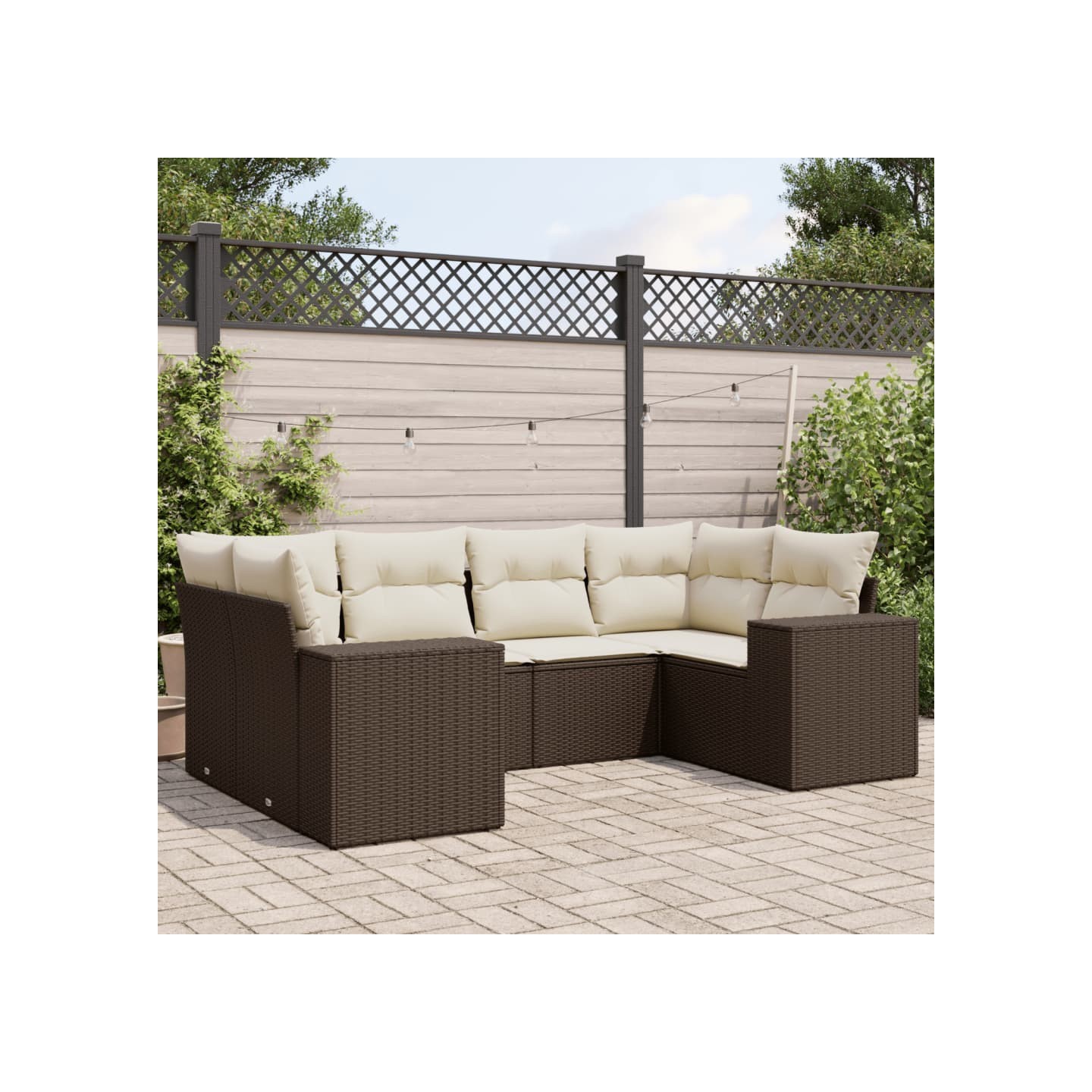 Salon de jardin avec coussins 6 pcs marron résine tressée