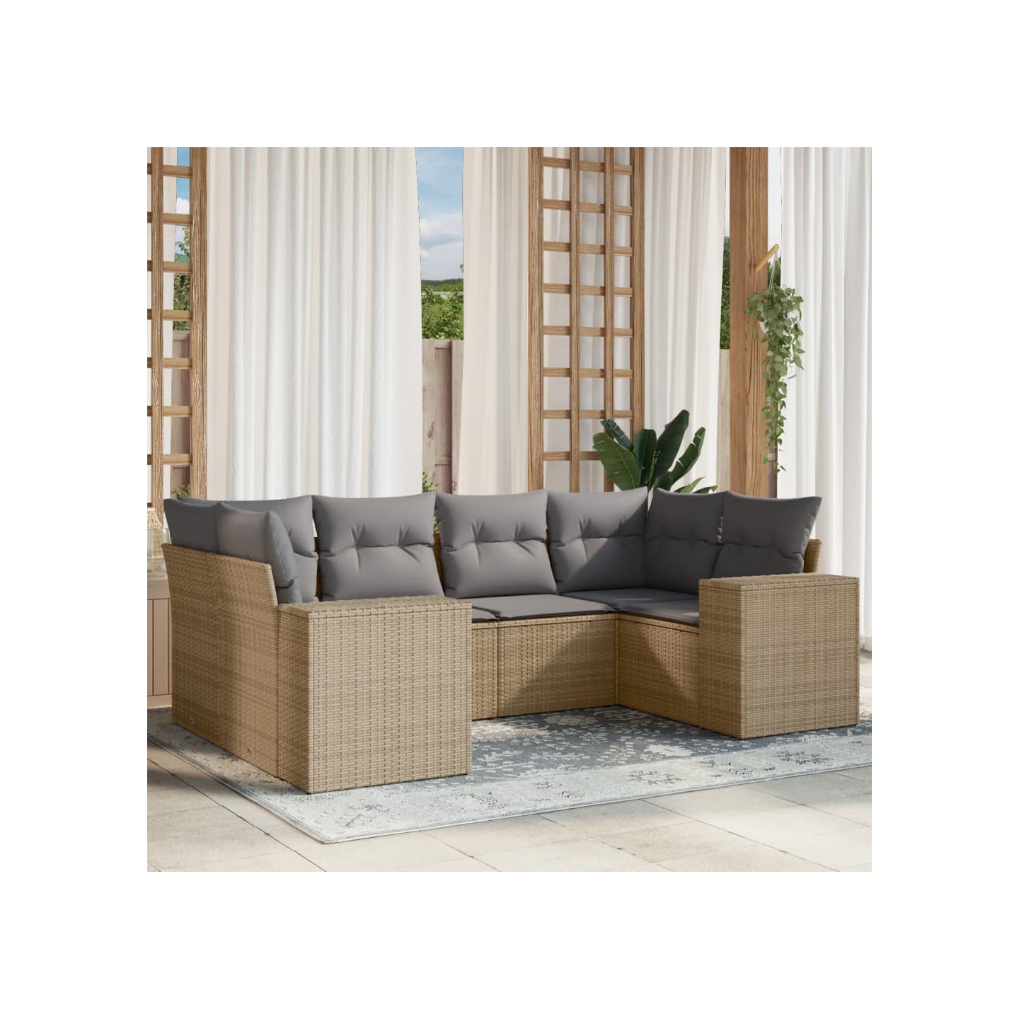 Salon de jardin avec coussins 6 pcs beige résine tressée