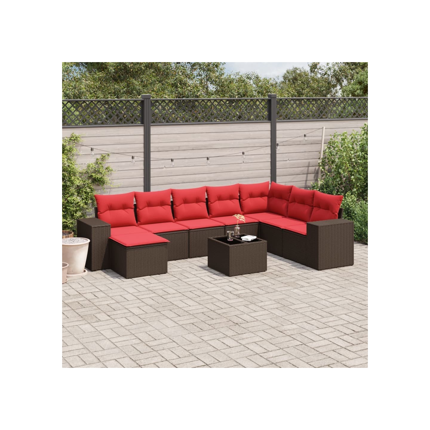Ensemble de canapé de jardin 9 pcs avec coussins marron
