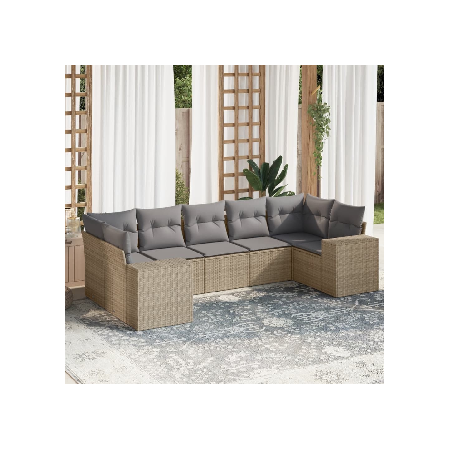Salon de jardin avec coussins 7 pcs beige résine tressée