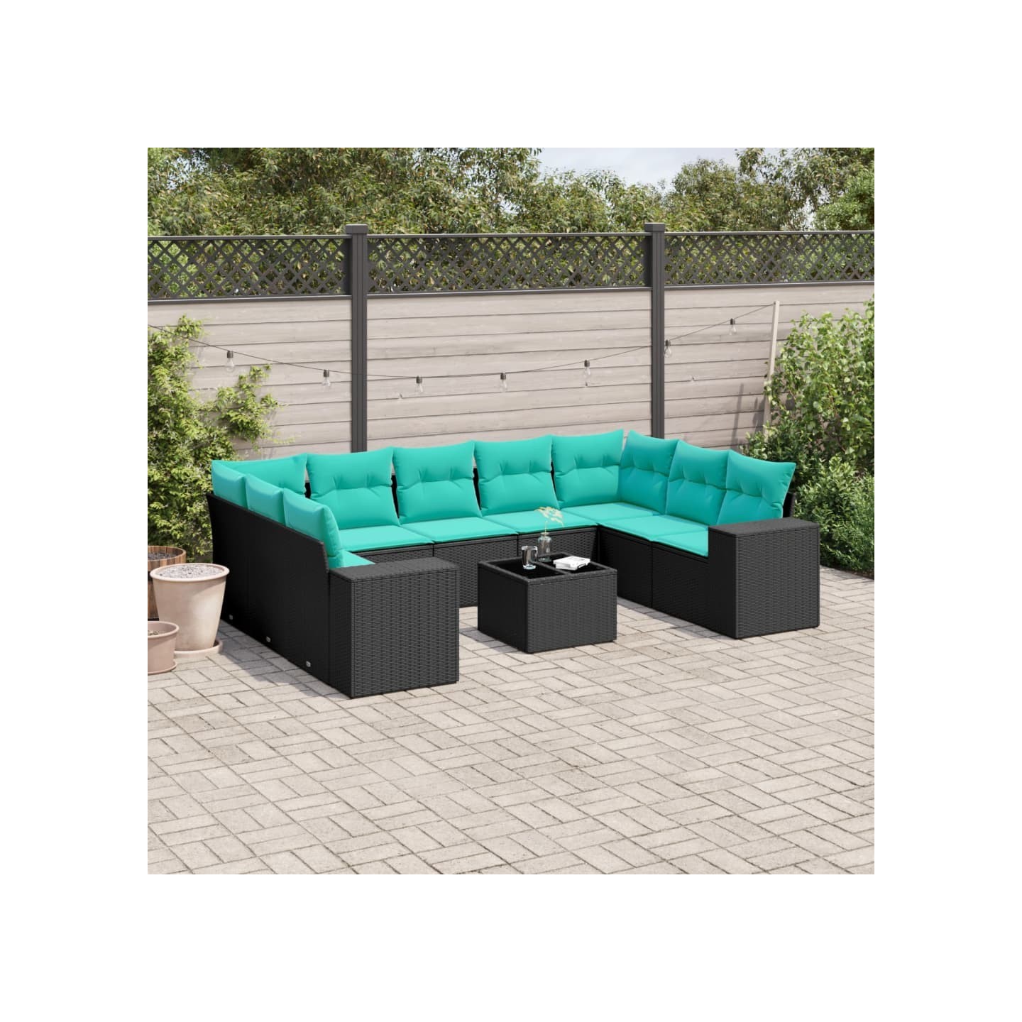 Ensemble de canapé de jardin 10 pcs avec coussins noir