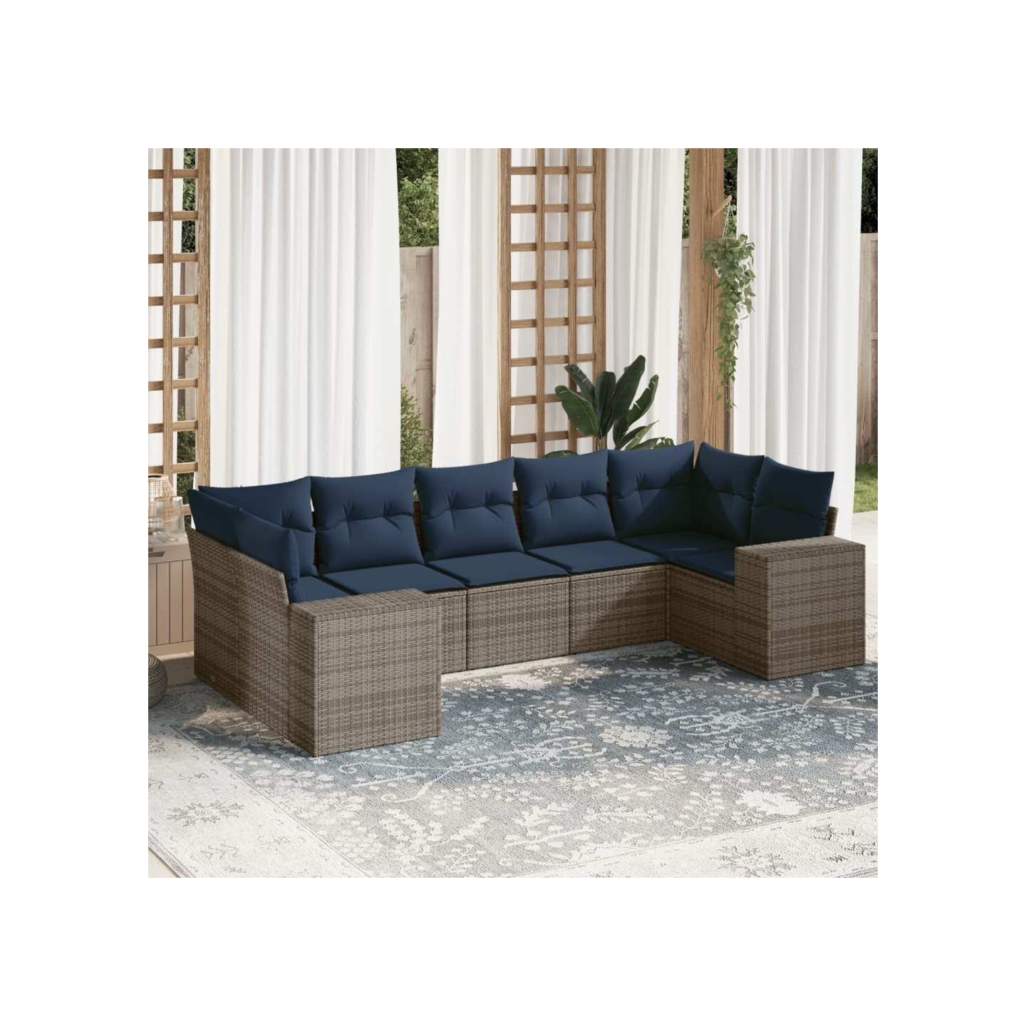 Ensemble de canapé de jardin 7 pcs avec coussins gris résine tressée