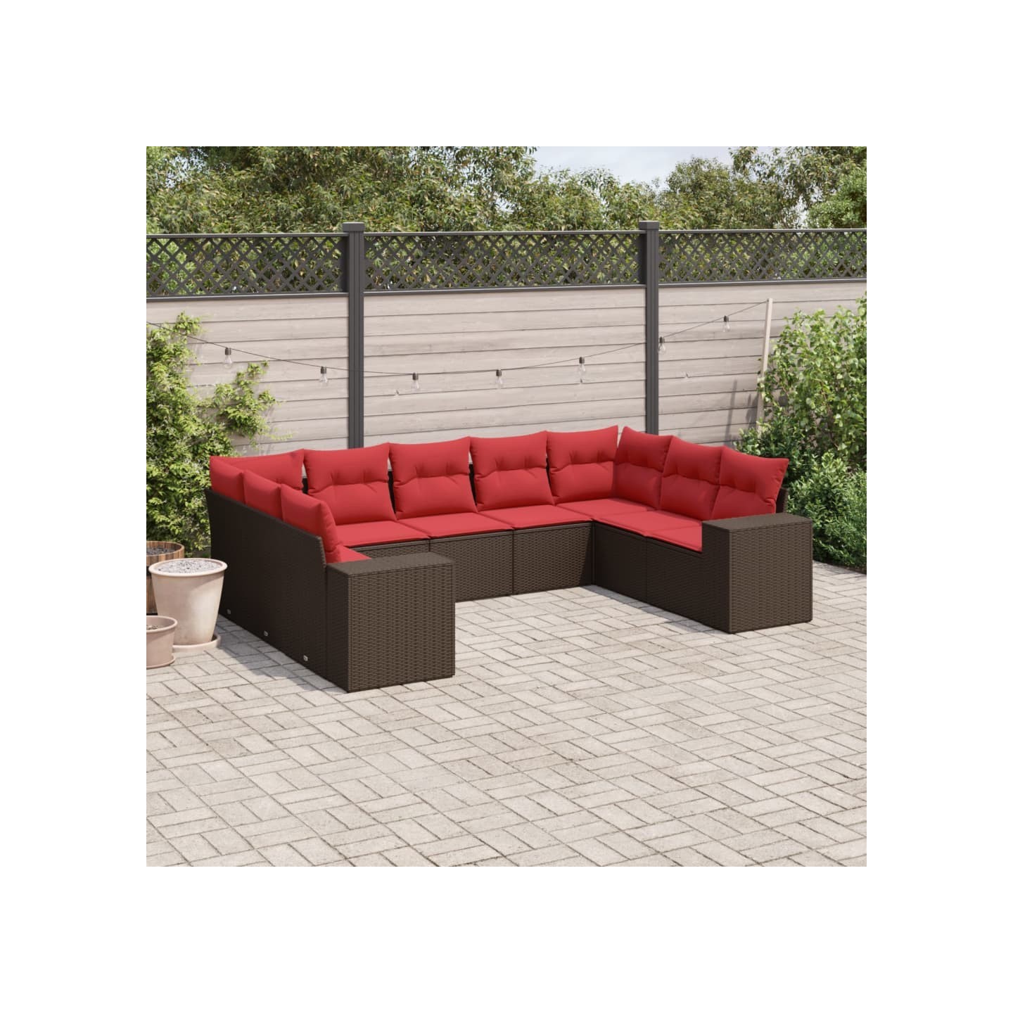 Ensemble de canapé de jardin 9 pcs avec coussins marron