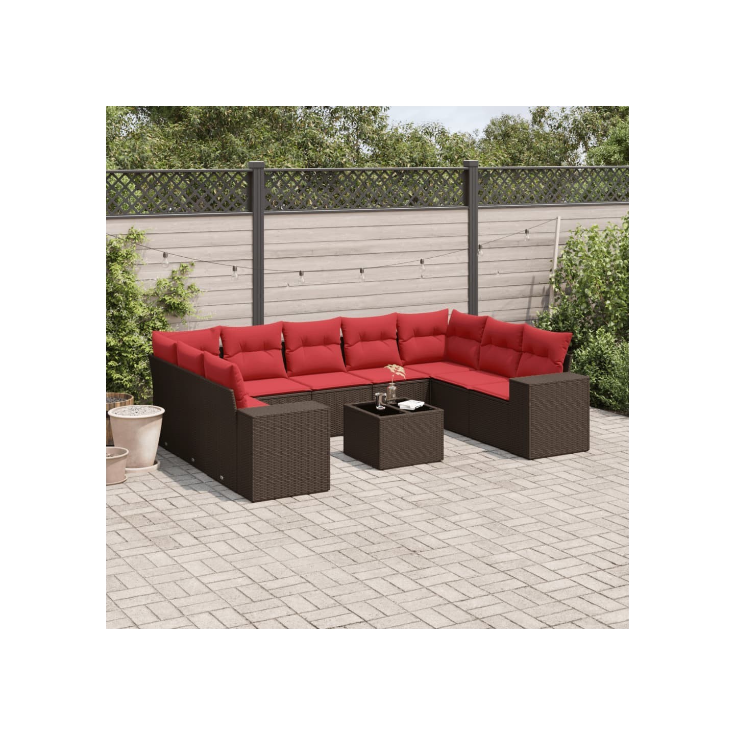 Ensemble de canapé de jardin 10 pcs avec coussins marron