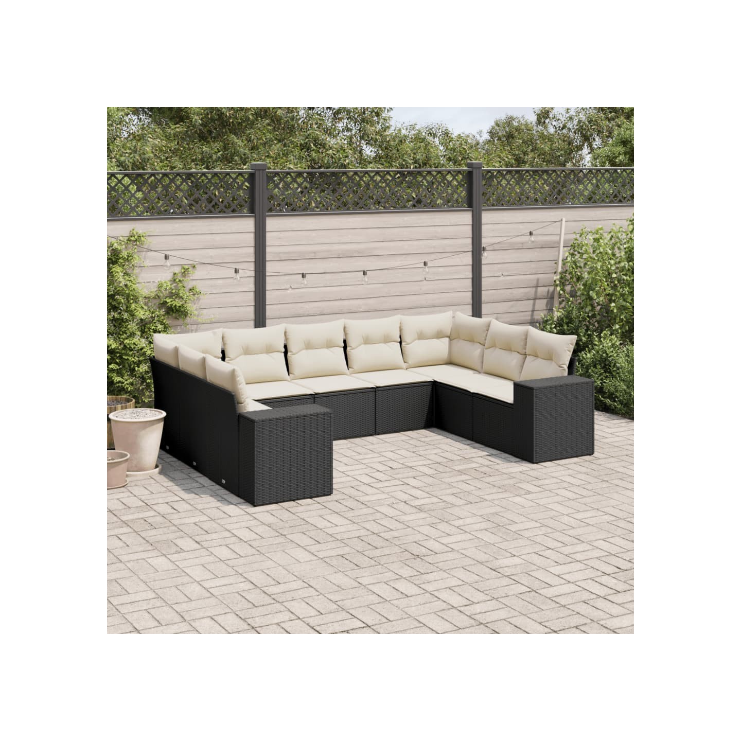 Salon de jardin 9 pcs avec coussins noir résine tressée