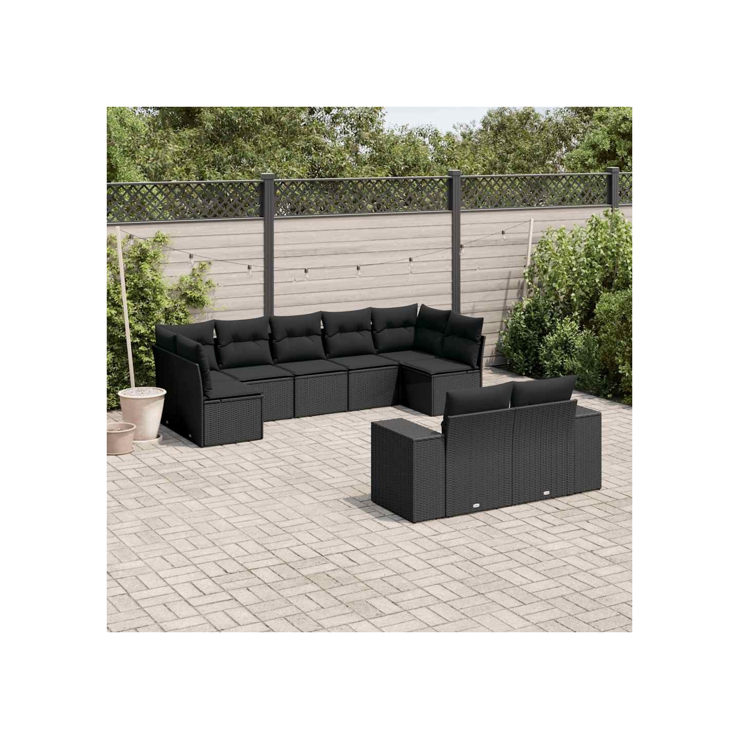 Salon de jardin 9 pcs avec coussins noir résine tressée
